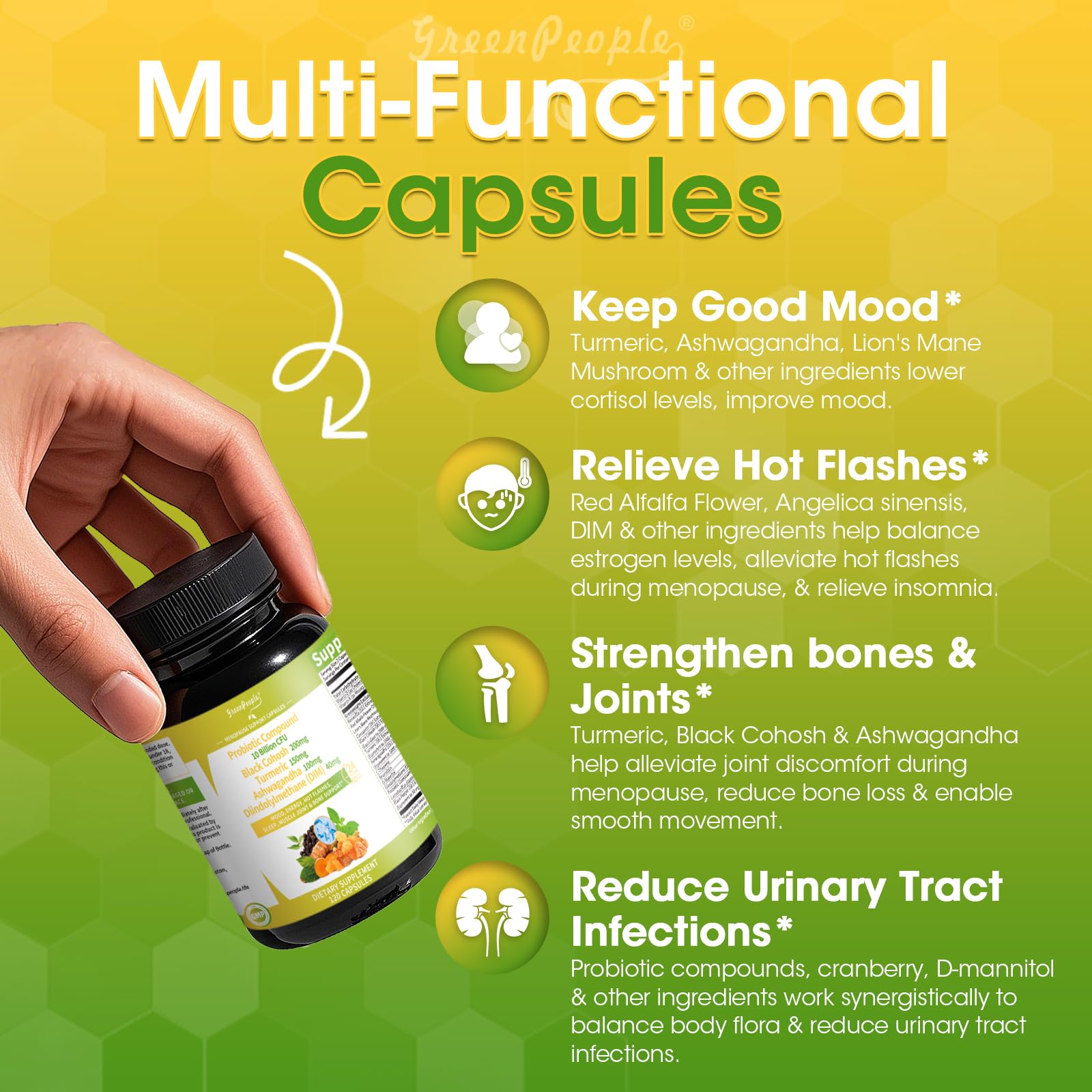 GREENPEOPLE Menopause Supplements for Women - Black Cohosh & Ashwagandha for Hot Flashes, Night Sweats, Mood Swings, Hormonal Balance Support,10 Billion CFU Probiotic - 120 Capsules Vegan Gluten-Free GREENPEOPLE buy supplements canada