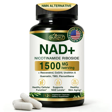 BUIUYLT NAD+ Supplement 1500mg, NR NMN Replacement with Resveratrol, Urolithin A, CoQ10 & Quercetin for Cellular Energy, Healthy Aging & Stamina for Women & Men - 120 Capsules BUIUYLT buy supplements canada