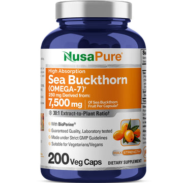 NusaPure Sea Buckthorn Omega-7 30:1 Extract, 250 mg Equivalent to 7,500mg per Veggie Caps - 200 Capsules - Non-GMO & Vegan NusaPure buy supplements canada