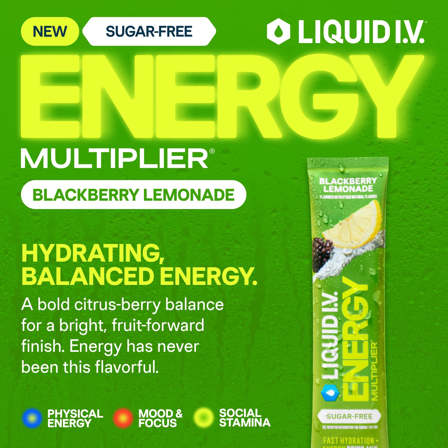 Liquid I.V.® Hydration Multiplier Sugar-Free + Energy - Blackberry Lemonade | Electrolyte Powder Drink Mix | 1 Pack (14 Servings) Liquid I.V. buy supplements canada