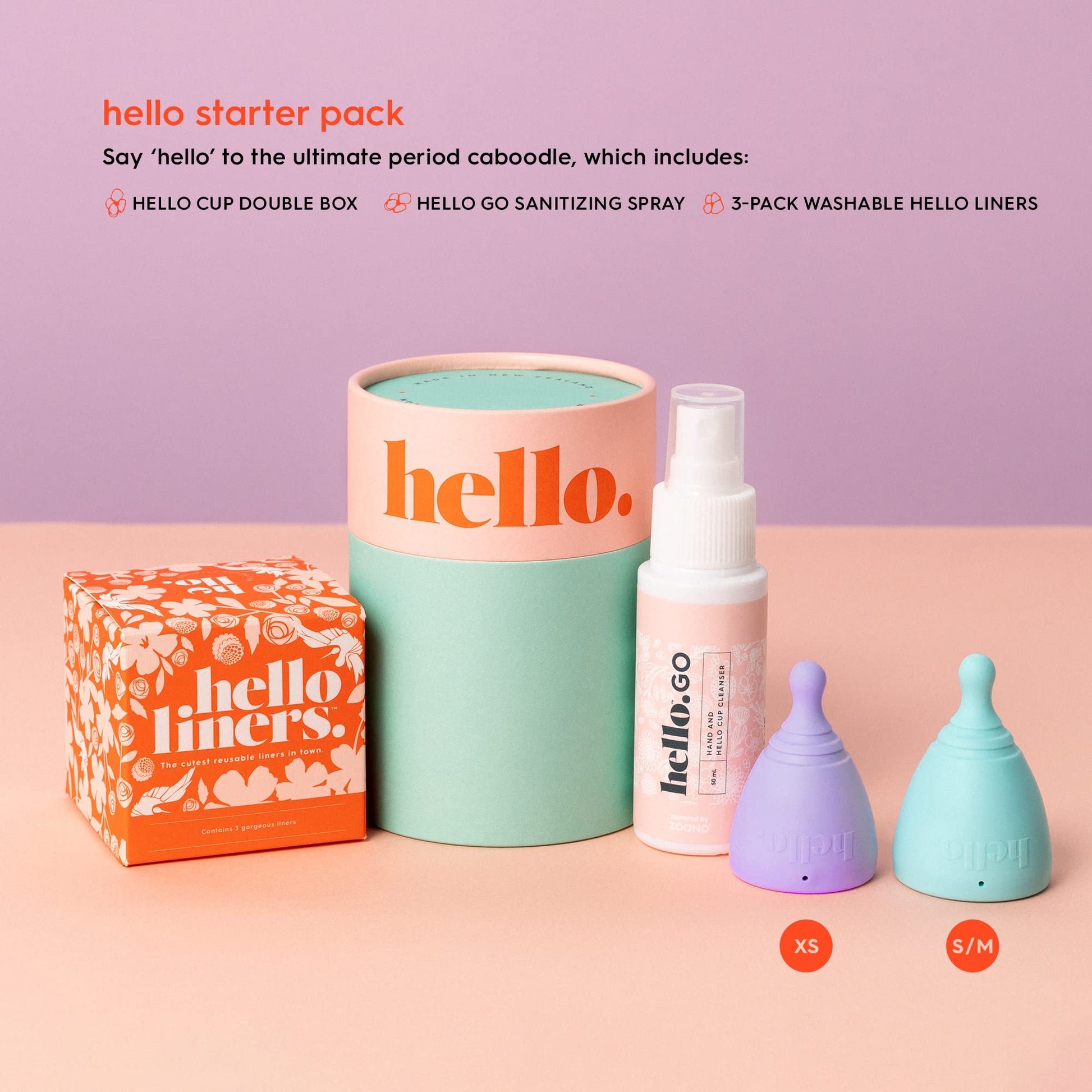 The Hello Starter Pack (Double Box XS/SM + 3-Pack Liners + Spray) 1 ea THE HELLO CUP buy supplements canada