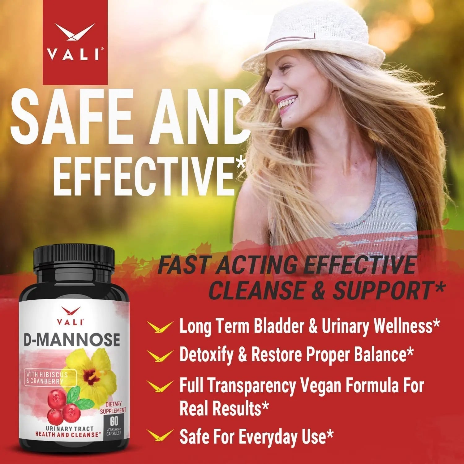 VALI D-Mannose 1000mg Urinary Tract Health Formula. Organic Cranberry Fruit Powder & Hibiscus. Healthy Bladder, Natural Cleanse, Fast Detox Flush, Herbal UT Function Support Pills. 60 Veggie Capsules VALI buy supplements canada