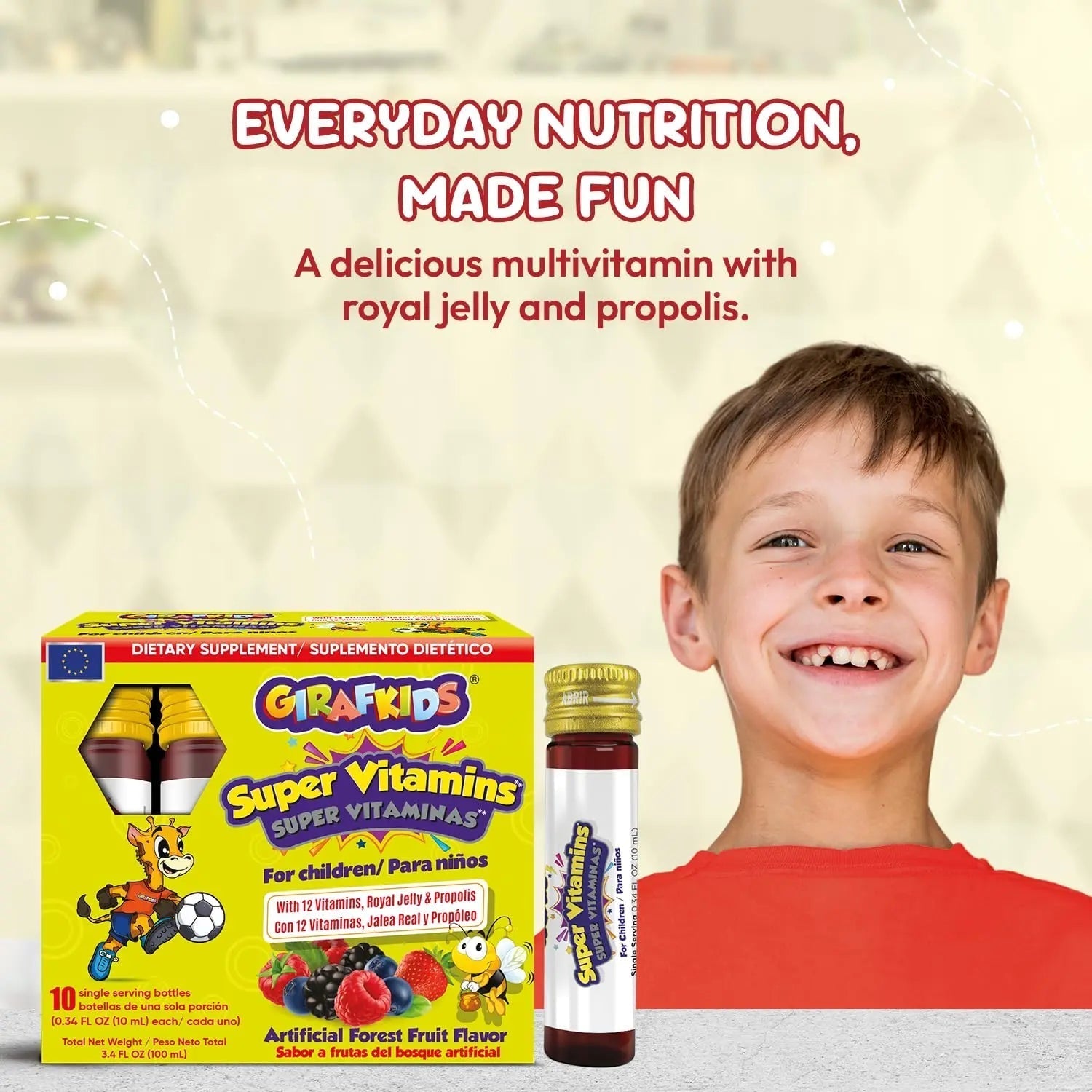 GirafKids Super Vitamins for Kids with Royal Jelly and Propolis, 10 multivitamin servings - Wellness Formula Vitamin C, B Complex, D3, E & Folic Acid PHARMADEL buy supplements canada