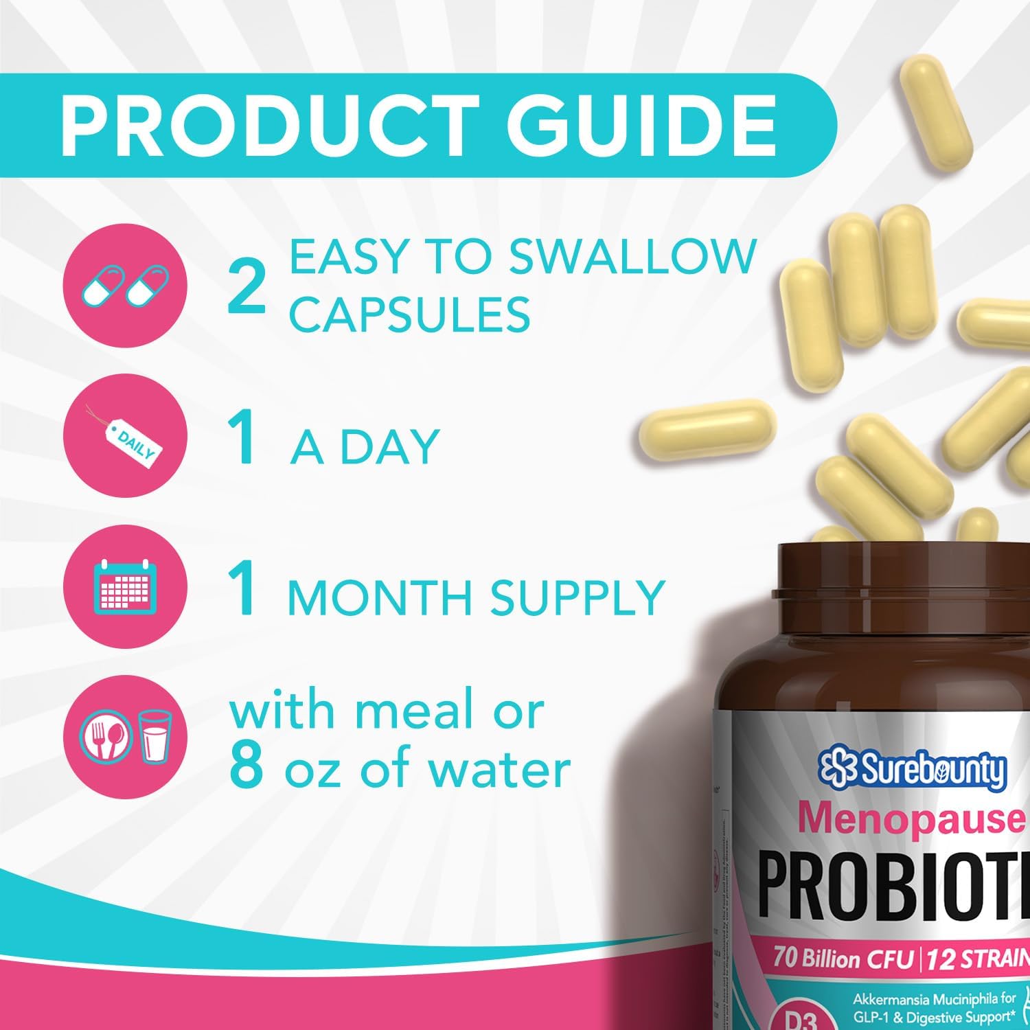 Surebounty Menopause Probiotic Supplement for Women, 70 Billion CFU, with Akkermansia Muciniphila, Vitamins B6 & D3, Botanicals, for Hormone Balance, Hot Flashes, Night Sweats, Gut Health, 60 Capsules Surebounty buy supplements canada