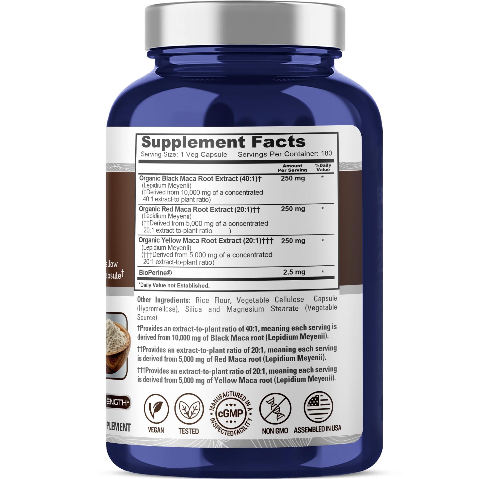 NusaPure Maca Root Black, Red, Yellow 20,000mg - 180 Vegan Capsules (Vegan,Non-GMO, Gluten Free) Bioperine NusaPure buy supplements canada