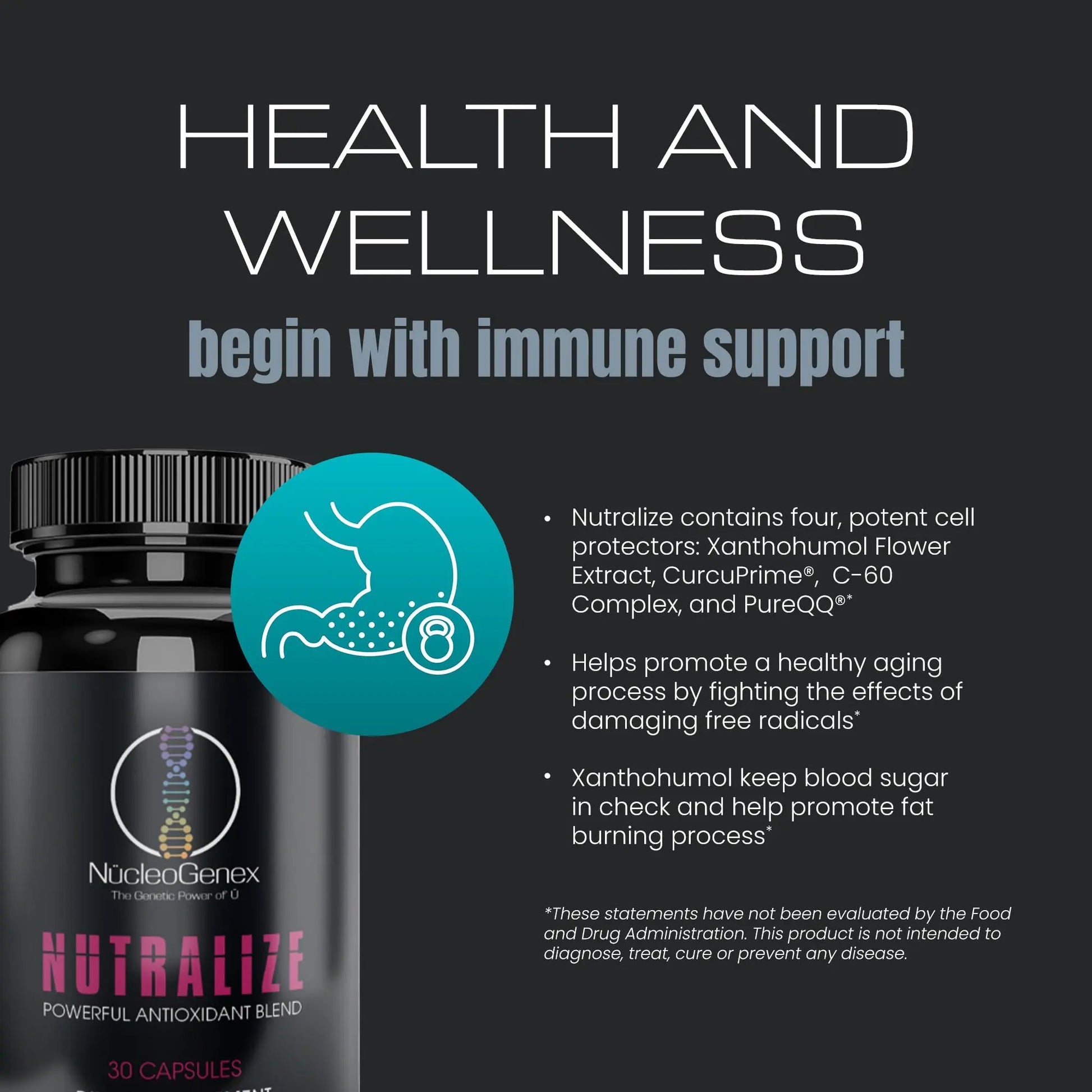Nucleogenex - Nutralize - The Key to Supporting a Healthy Aging Process and Immune System - Potent Blend for Powerful Cell Protection - Xanthohumol, CurcuPrime, C-60 Complex, PureQQ - 30 Capsules NucleOGenex buy supplements canada