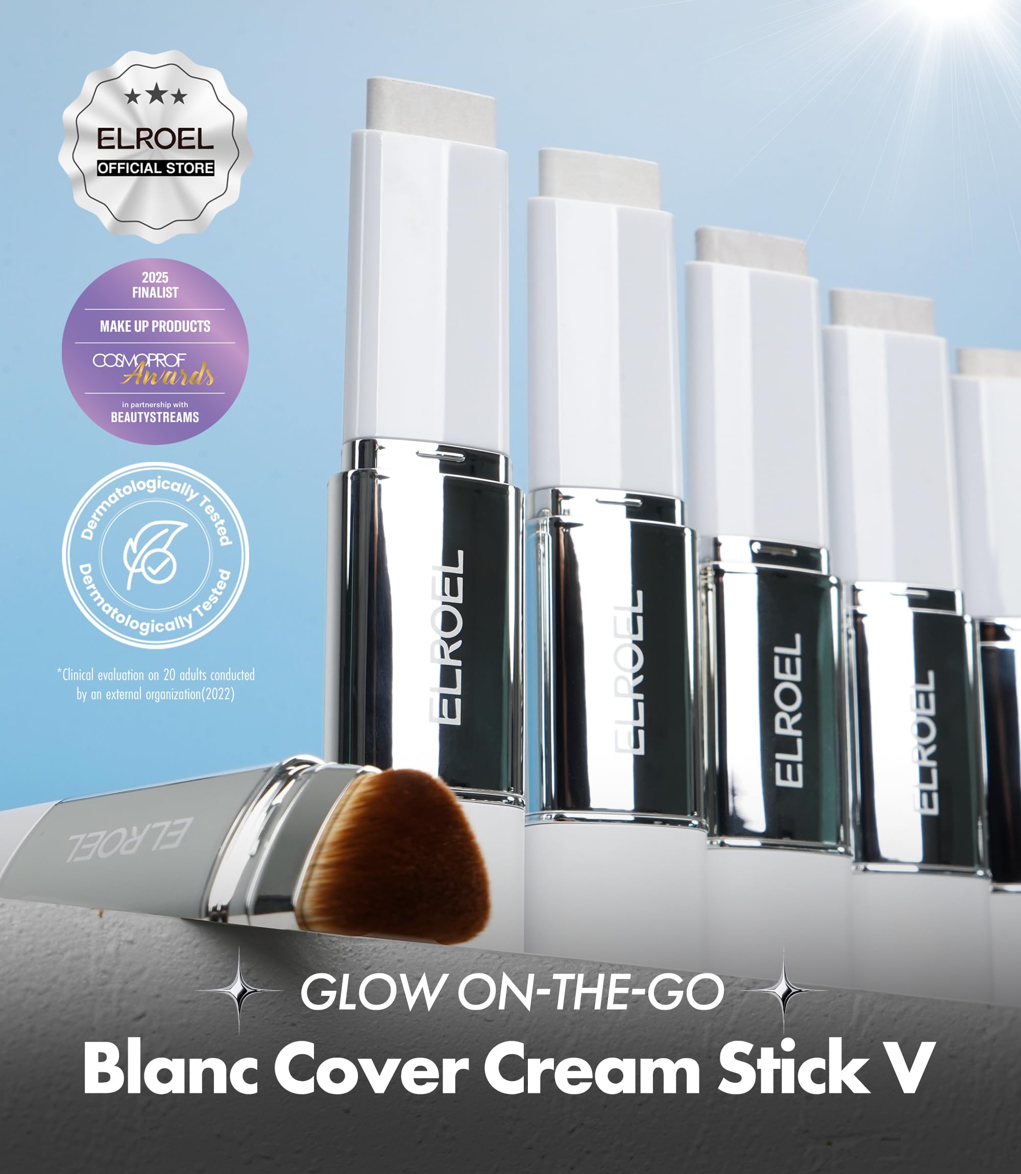 ELROEL Blanc Cover Cream Stick V White - Korean Color-Changing Foundation Stick with Volufiline - Medium to Full Coverage Dewy Finish Base Makeup - Dual-Ended with Detachable Brush (202 Natural) ELROEL buy supplements canada