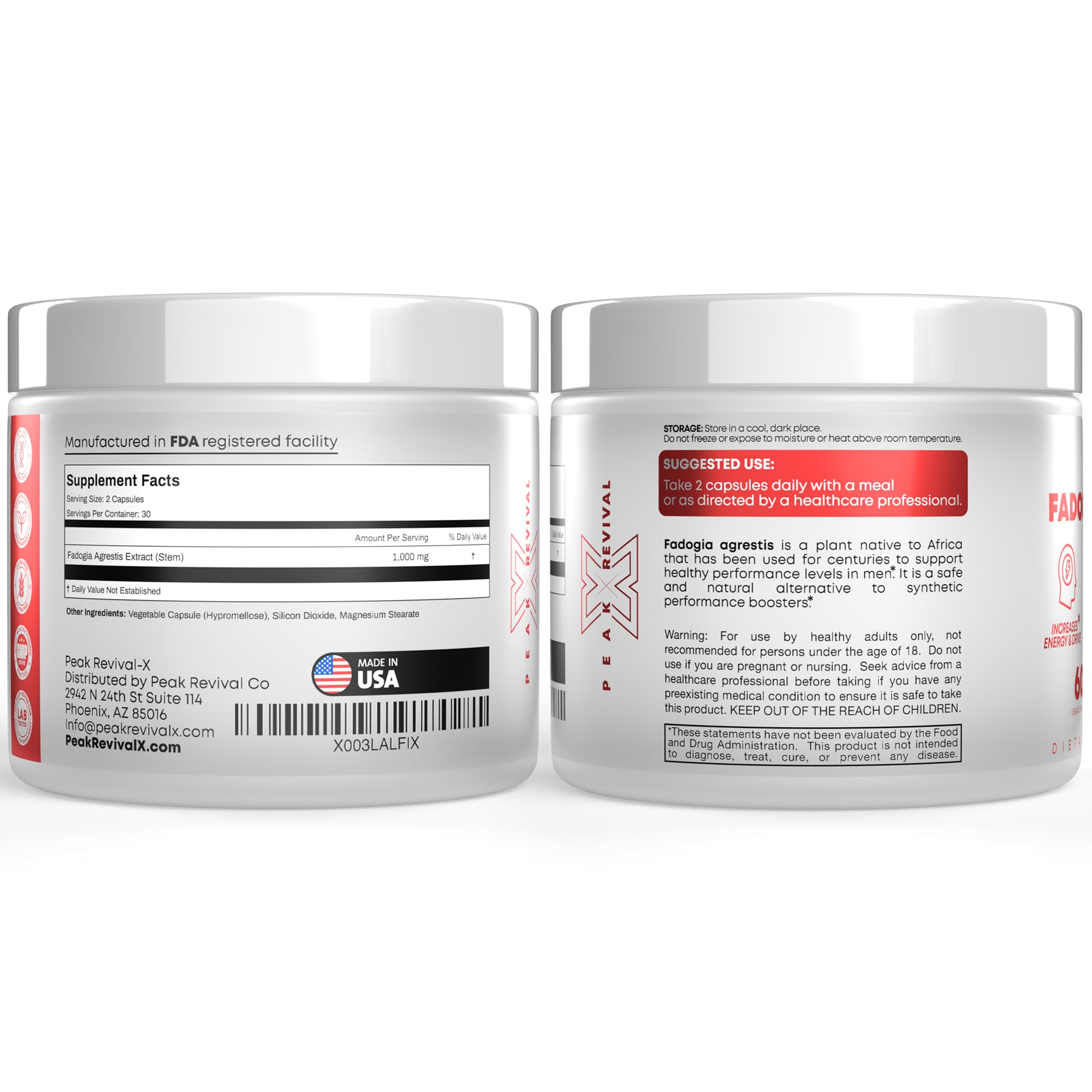 Peak Revival-X Fadogia Agrestis 1000mg Per Serving Supplement - Potent Extract to Increase Energy, Athletic Performance & Muscle Mass - Supplements, Made in The USA (60 Capsules) Peak Revival-X buy supplements canada