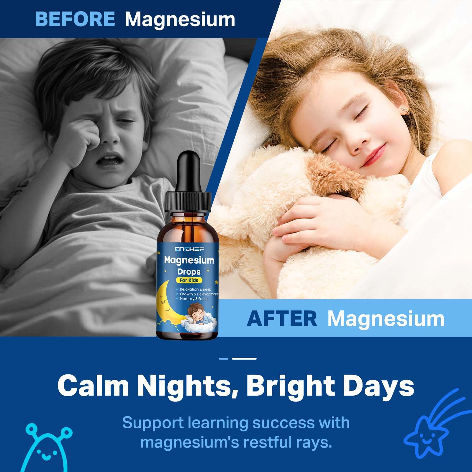 Magnesium Drops - Magnesium Glycinate Liquid Drops for Kids - Calm, Sleep, Relaxation, Bones, Brain Support with Vitamin B6, C, D3, Omega-3, L-Theanine, Zinc, Multivitamins - Strawberry Flavor 2 Fl Oz CNCHEF buy supplements canada