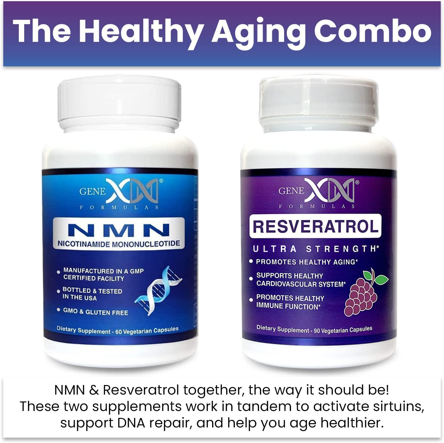 Genex Formulas NMN and Resveratrol Dynamic Duo Supplements | 250mg NAD+ Precursor and Ultra Strength 1500mg Resveratrol w/BioPerine, for Healthy Aging Support Genex Formulas buy supplements canada