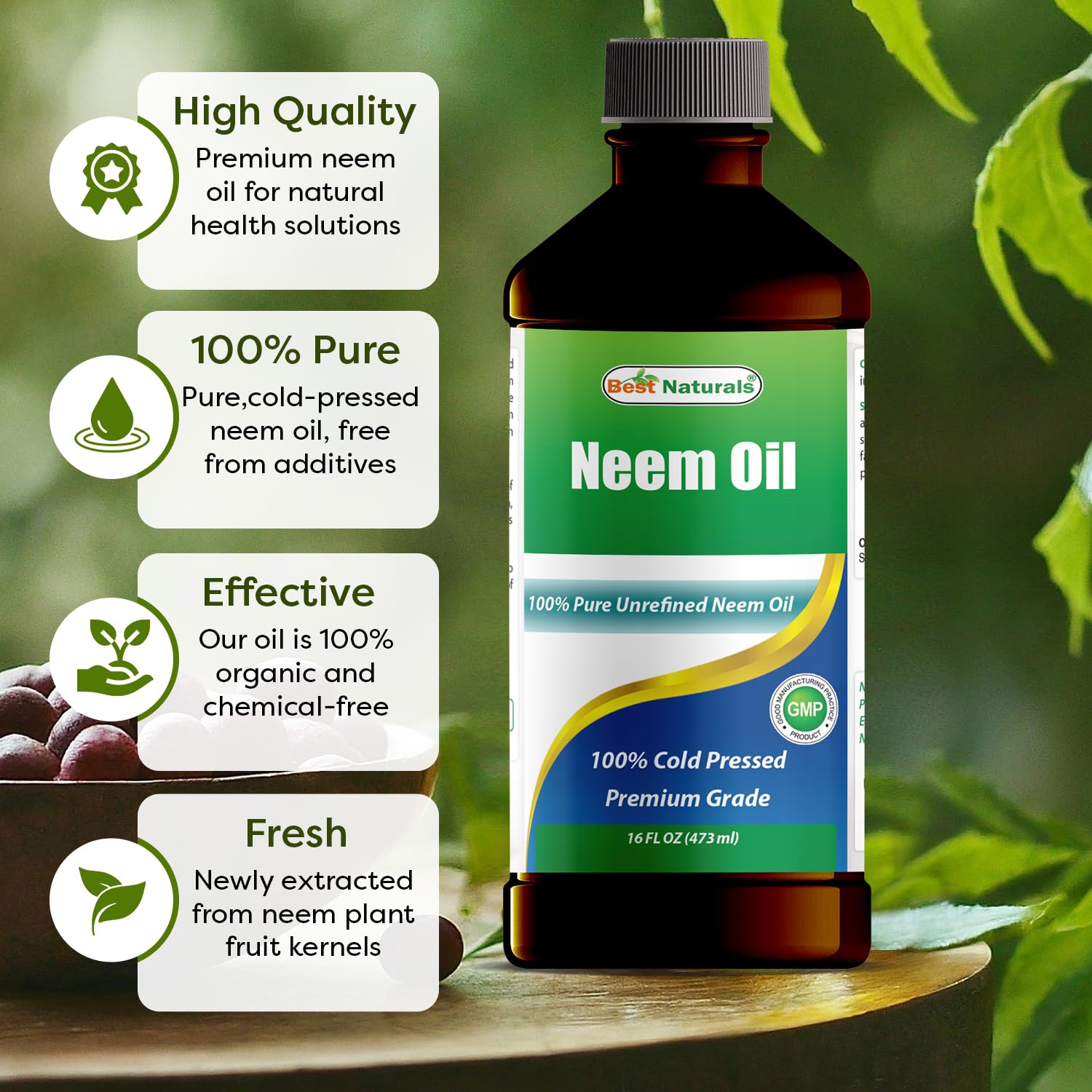 Best Naturals 100% Pure Neem Oil, 100% Cold Pressed and Unrefined - 16 OZ (1 Bottle) Best Naturals buy supplements canada