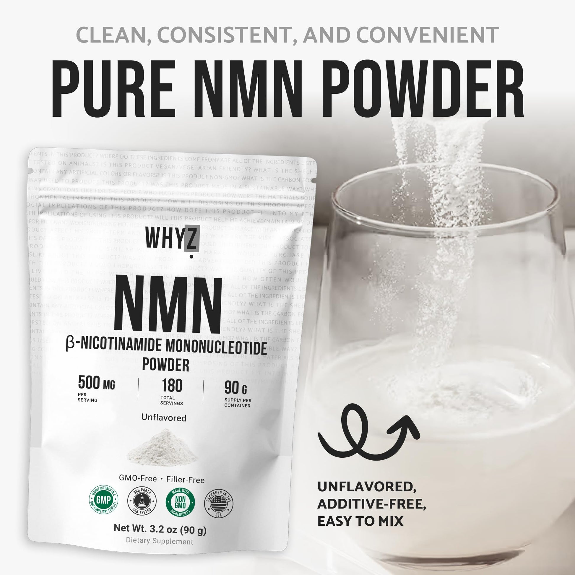 Pure NMN Powder Nicotinamide Mononucleotide Quick Dissolved NMN Supplement Powder 100% Unflavored NMN Supplement Supports NAD+ Levels Vegan Friendly Non-GMO, 90g WHYZ buy supplements canada