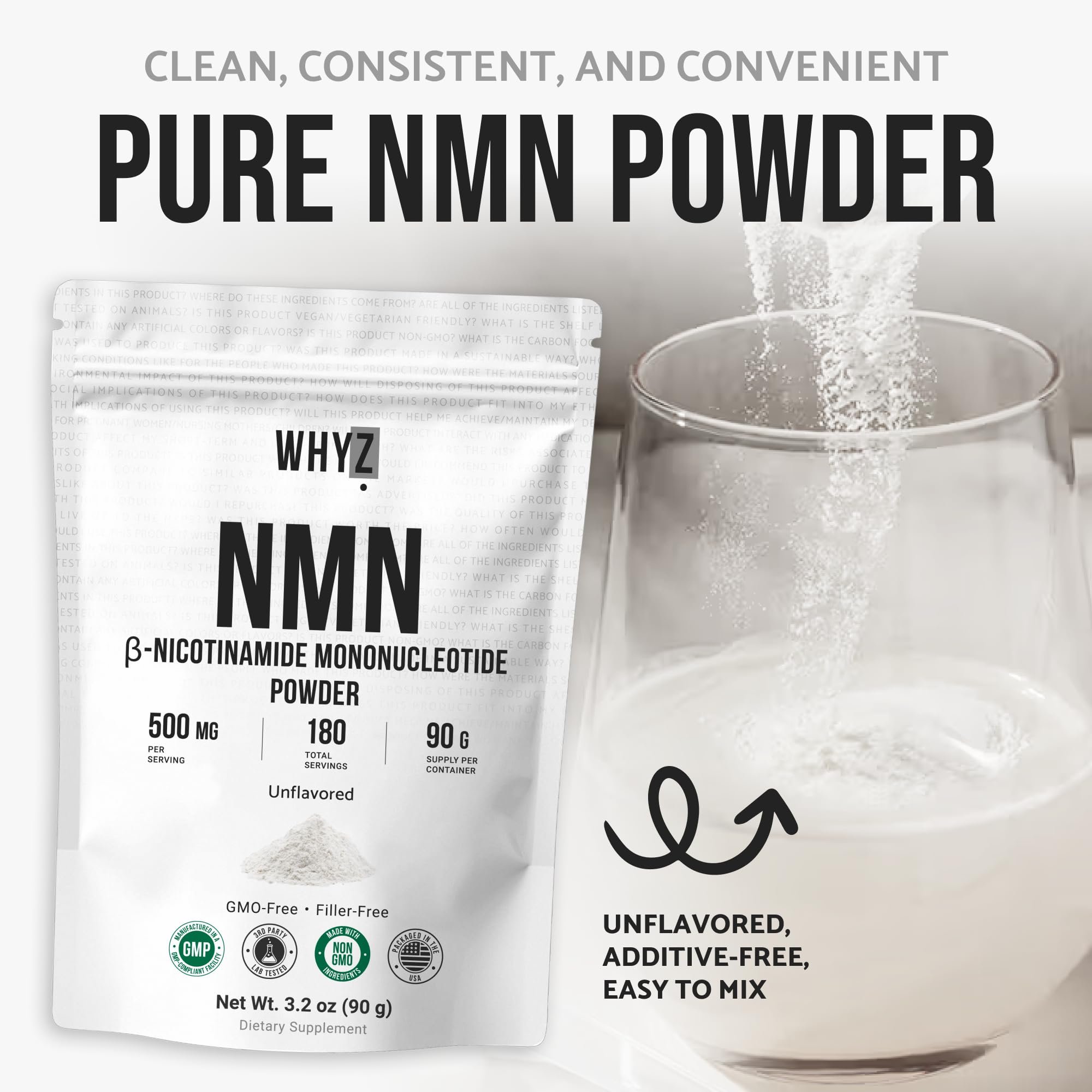 Pure NMN Powder Nicotinamide Mononucleotide Quick Dissolved NMN Supplement Powder 100% Unflavored NMN Supplement Supports NAD+ Levels Vegan Friendly Non-GMO, 90g WHYZ buy supplements canada