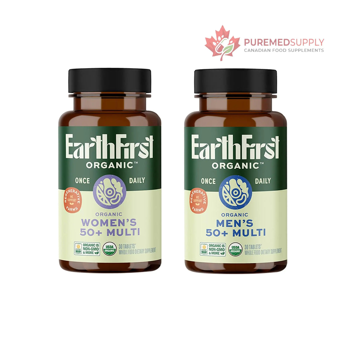 EarthFirst Organic Women's & Men's 50+ Once Daily Multi Bundle,19 Vitamins from Herbs & Superfoods, 30 Count EarthFirst Organic buy supplements canada