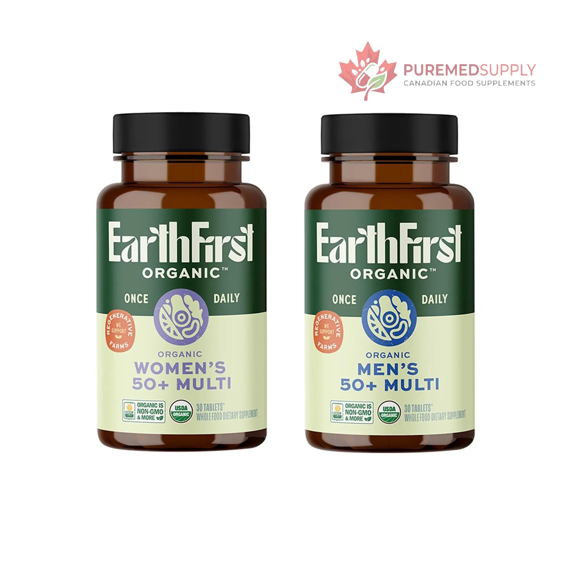 EarthFirst Organic Women's & Men's 50+ Once Daily Multi Bundle,19 Vitamins from Herbs & Superfoods, 30 Count EarthFirst Organic buy supplements canada