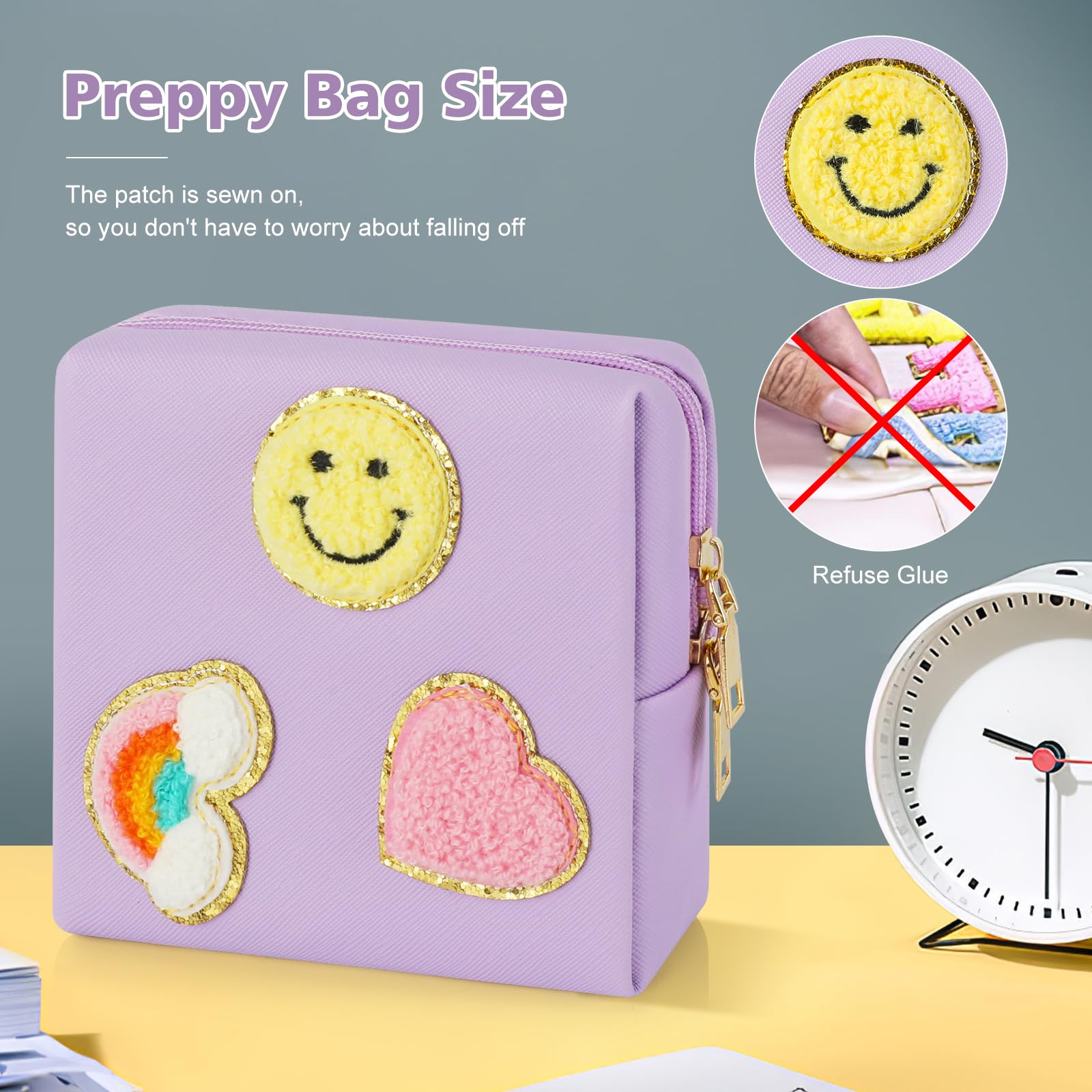 Preppy Patch Period Bag for Teen Aged Girls, Sanitary Napkin Storage Bag, Functional PU Leather Sanitary airogym buy supplements canada