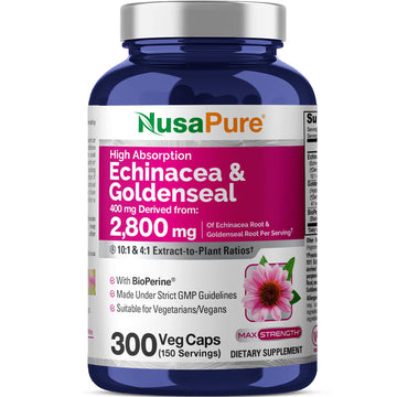 NusaPure Echinacea Goldenseal 200mg, (Extract 10:1, Equivalent to 2,000mg), 200mg, (Extract 4:1, Equivalent to 800mg) - 2800mg 300 Veggie Caps (Vegetarian, Non-GMO, Vegan) NusaPure buy supplements canada