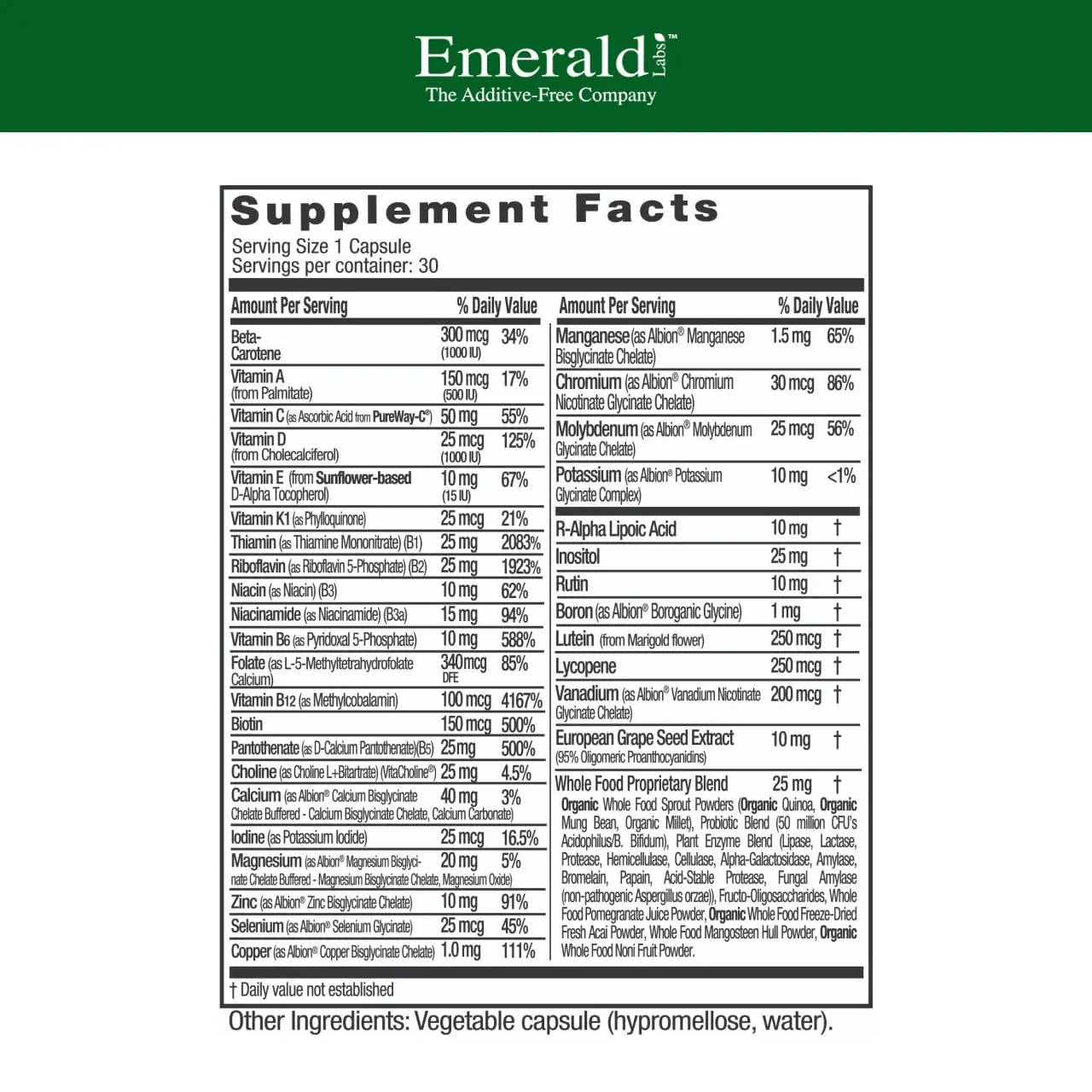 EMERALD LABS Complete 1-Daily Multi - Complete Multivitamin for Men & Women with Vitamin C, Methylated Folate, Whole-Food Blend EMERALD LABS buy supplements canada