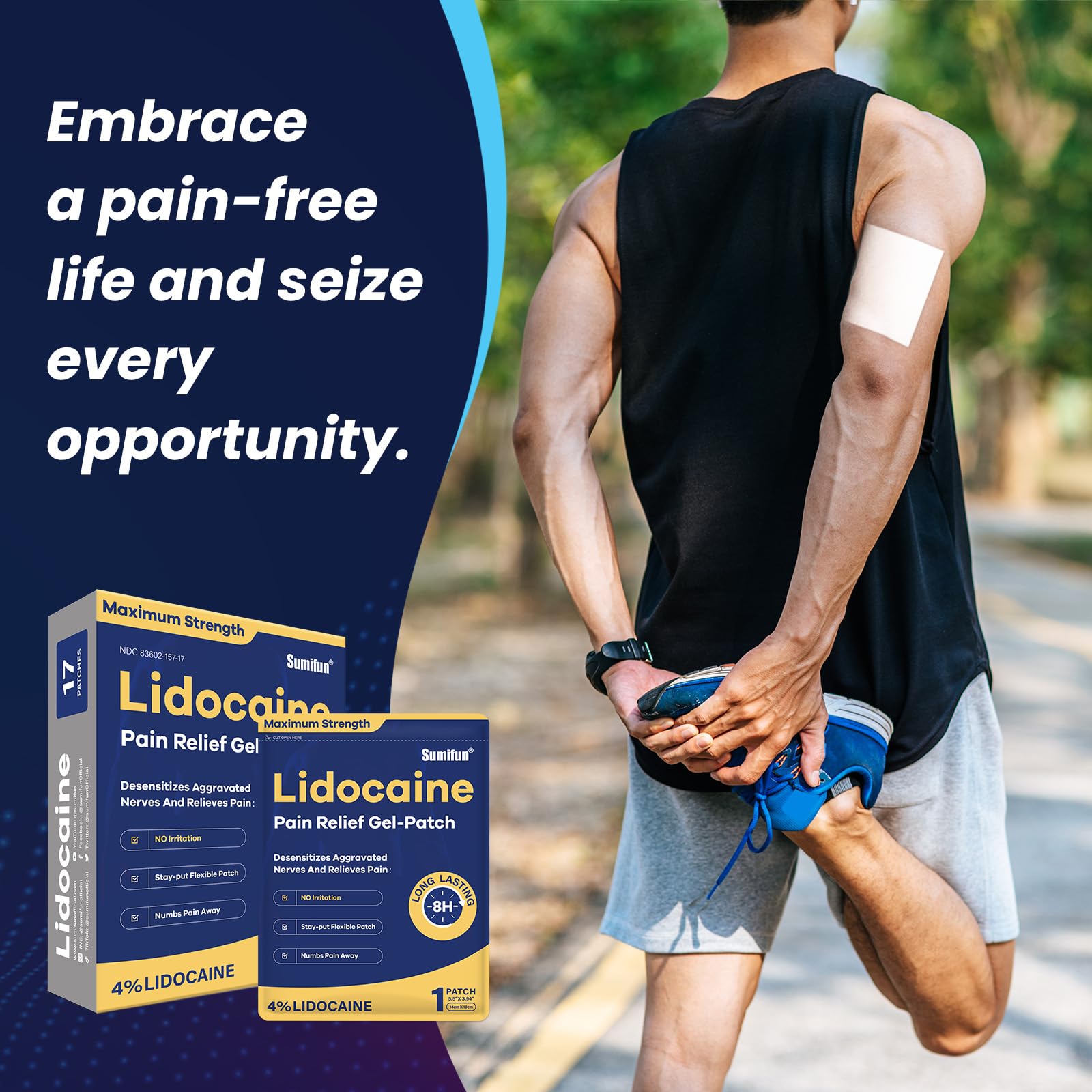 Sumifun 4% Lidocaine Patches Maximum Strength - Pain Relieving Gel Patch for Muscle Soreness, Back Ache, Knee, Neck & Joint Pains - Topical Analgesic (Large, Count, 17) Sumifun buy supplements canada