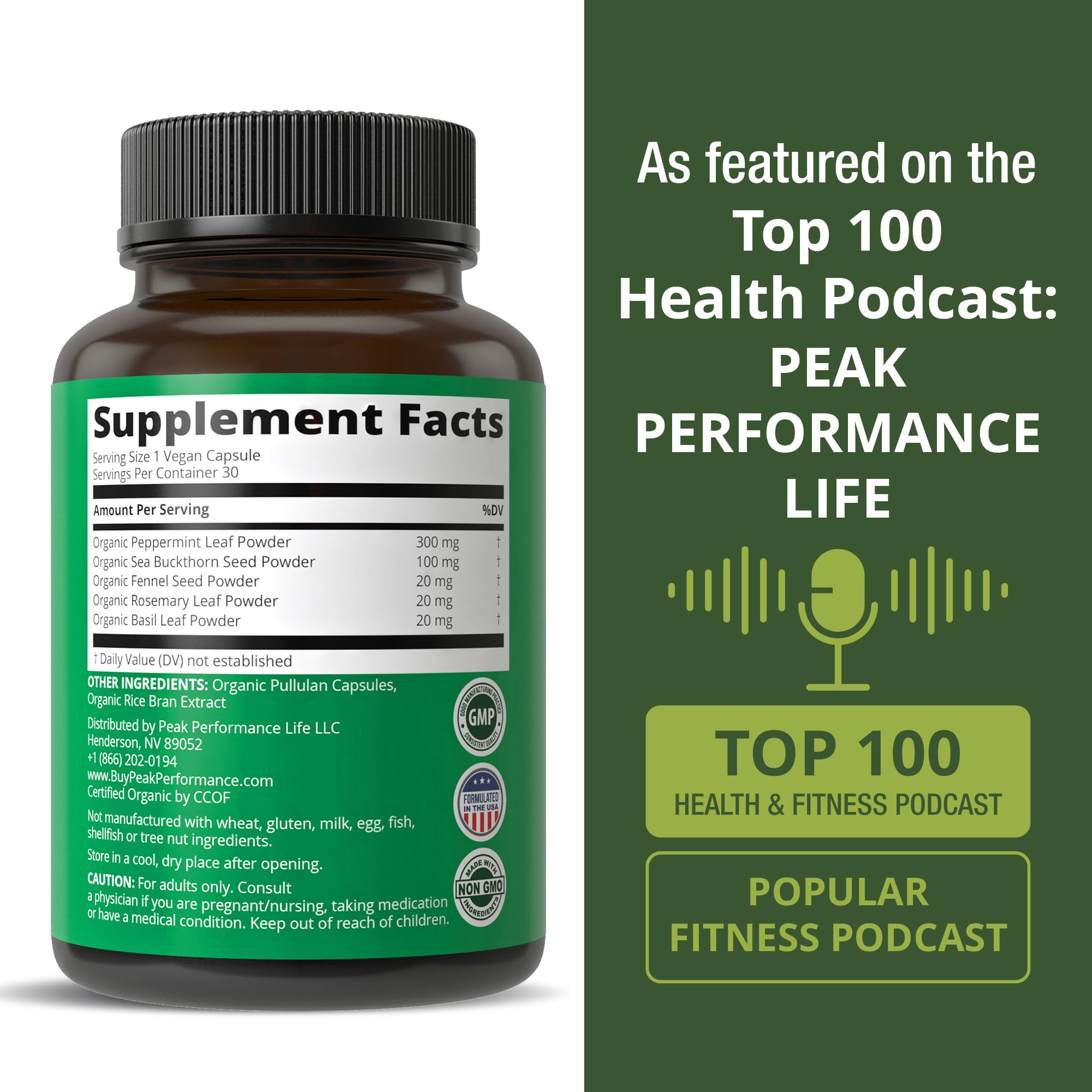 USDA Organic IBS Capsules for Relief, Ingestion, Bloating, Gas. Irritable Bowel Supplement with 5 Handpicked Organic Ingredients. Peppermint Oil, Sea Buckthorn, Fennel Seed, Rosemary Leaf, Basil Leaf Peak Performance buy supplements canada