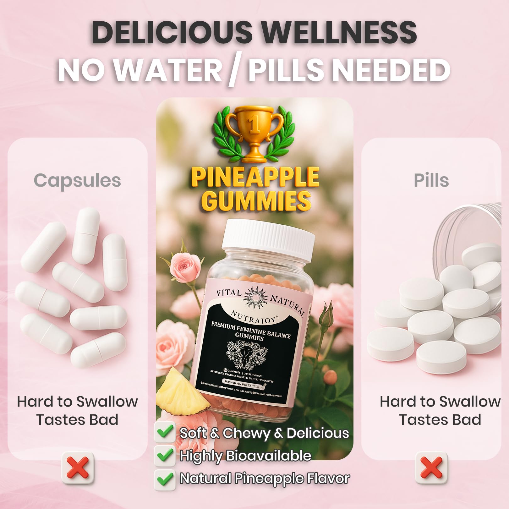 NUTRAJOY Premium Feminine Balance Gummies, for Women's Ph Health, Vaginal Wellness Support, Immune Support, Energy Support, Hawaiian Pineapple, Vegan Gluten-Free, 60 Gummies NUTRAJOY buy supplements canada