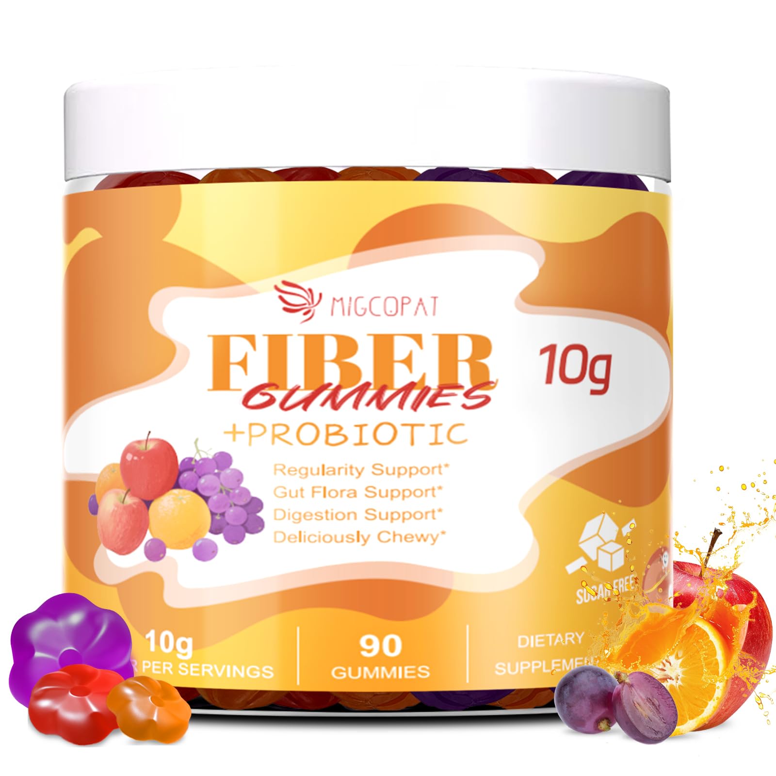 Migcopat 10G Fiber Gummies with Probiotics, Fiber Supplement with 30 Billion CFU Probiotics Blend, ACV, Vitamin C, Inulin - Support Digestive Health - No Sugar Added - Fruit Flavored - 90 Count Migcopat buy supplements canada