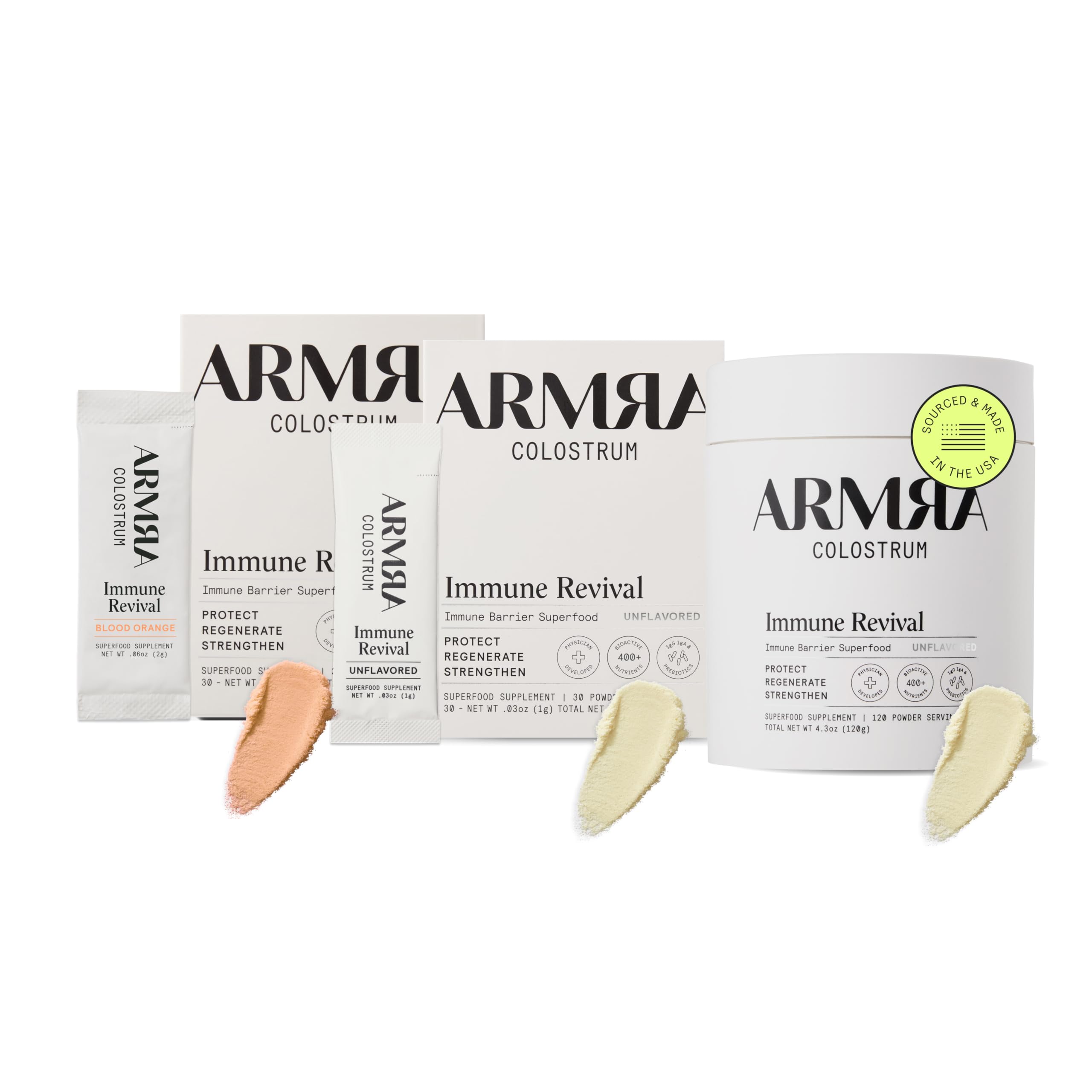 ARMRA Colostrum™ Premium Powder, Grass Fed, Gut Health Bloating Immunity Skin & Hair, Contains 400+ Bioactive Nutrients, Keto, Gluten & Fat Free (Blood Orange, Unflavored Bundle | 180 Servings) ARMRA buy supplements canada