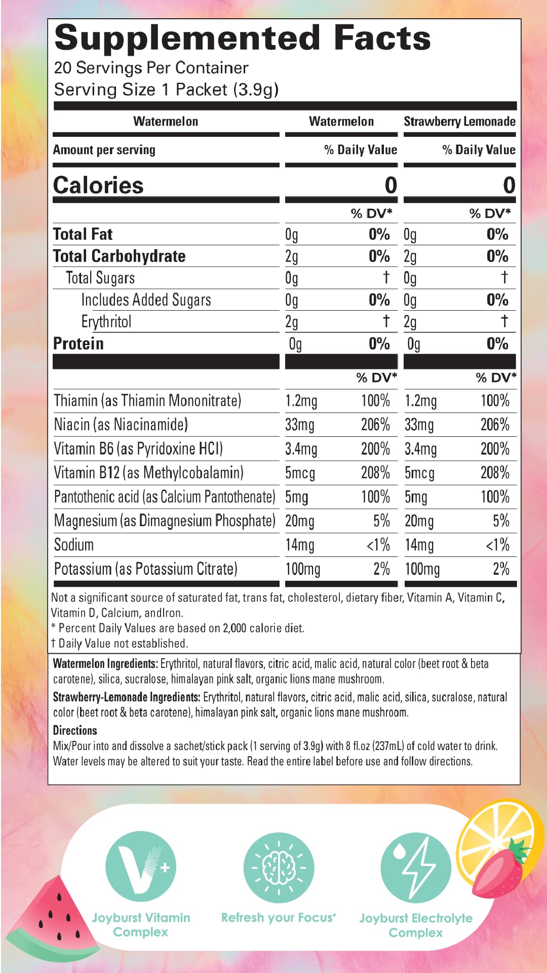 Joyburst Sugar Free Electrolytes Powder Packets, Instant Hydration Drink Mix Sticks, Variety Pack (10 Watermelon, 10 Strawberry Lemonade), Rehydrate On-The-Go JOYBURST buy supplements canada