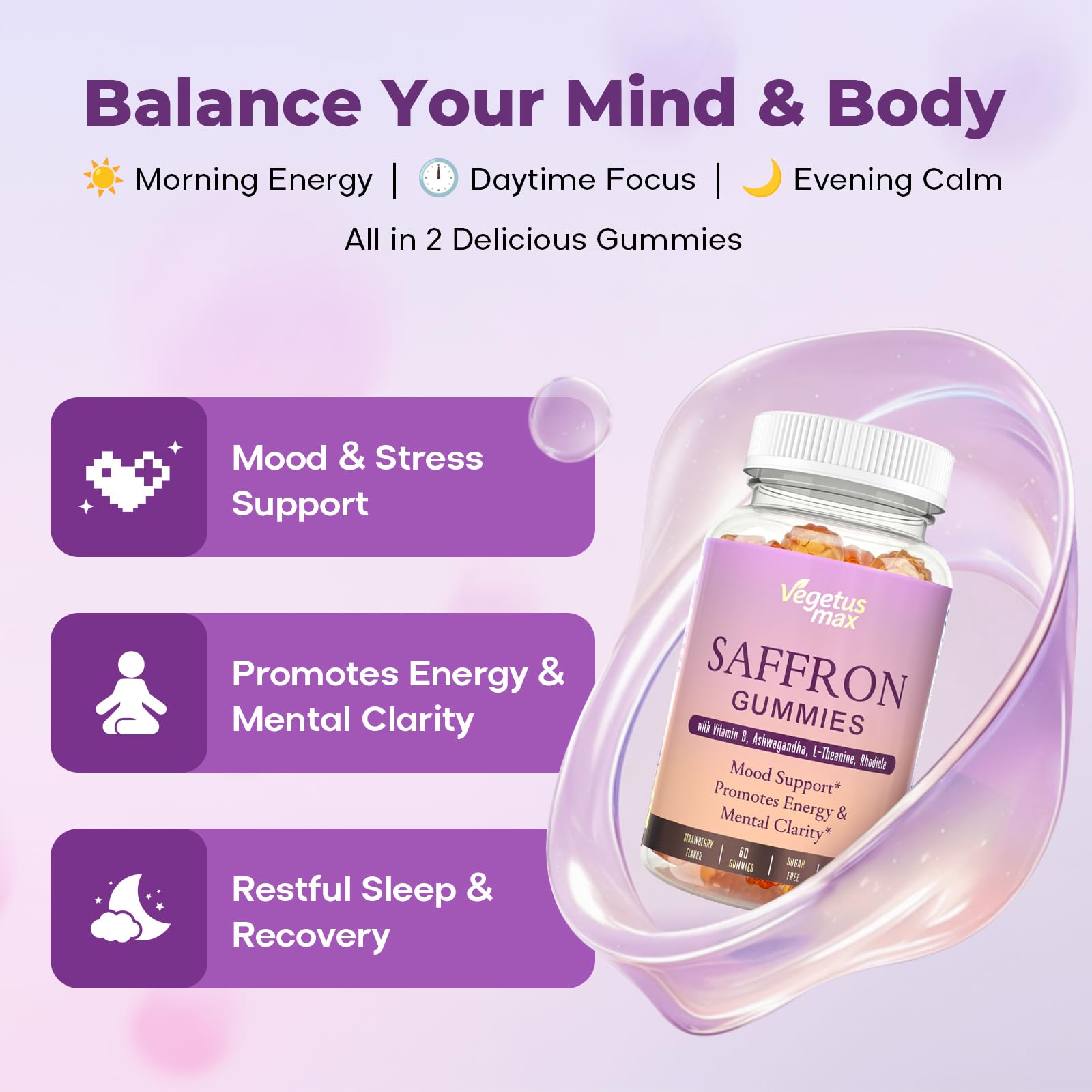 Saffron Supplements Gummies, 88.5mg Pure Saffron Extract with Ashwagandha L-Theanine Rhodiola Rosemary Magnesium Vitamin B6 B12 for Mood Focus Support Adults Kids - 60 Count VEGETUSMAX buy supplements canada