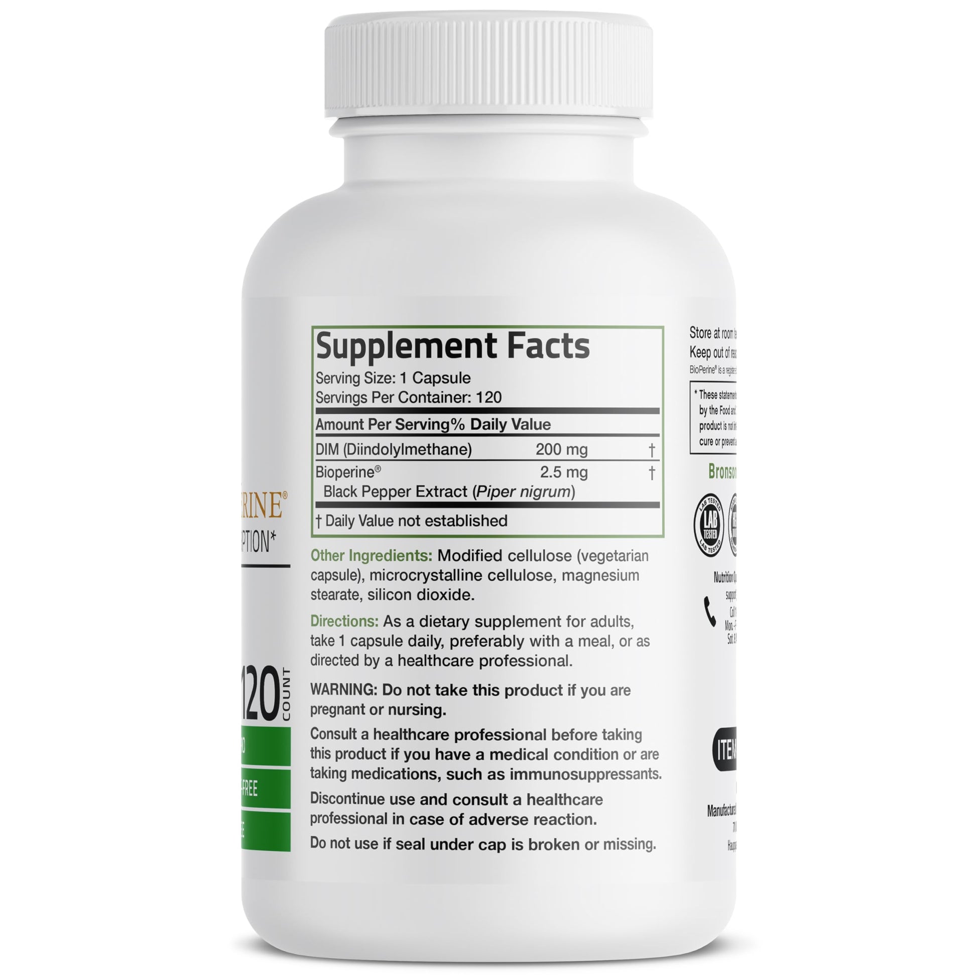 Bronson DIM Supplement 200 MG Diindolymethane with BioPerine for Enhanced Absorption, Estrogen Metabolism & Maintains Balanced Hormone Levels, 120 Vegetarian Capsules Bronson buy supplements canada