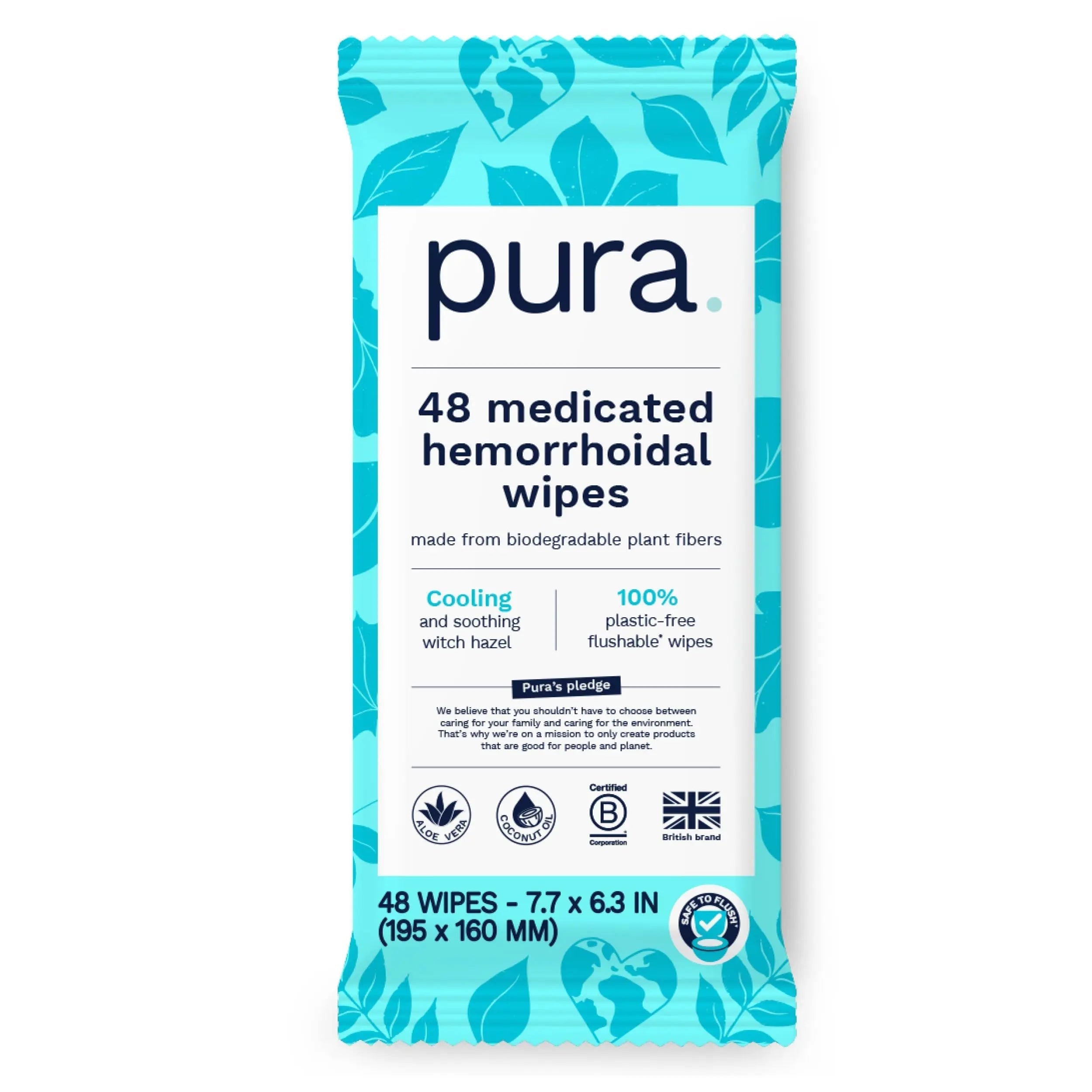 Pura Flushable Hemorrhoid Wipes XL, 48 Count, Medicated with Cooling Witch Hazel, Aloe & Coconut Oil, Fast Relief, Fragrance-Free, 100% Plastic-Free Pura buy supplements canada