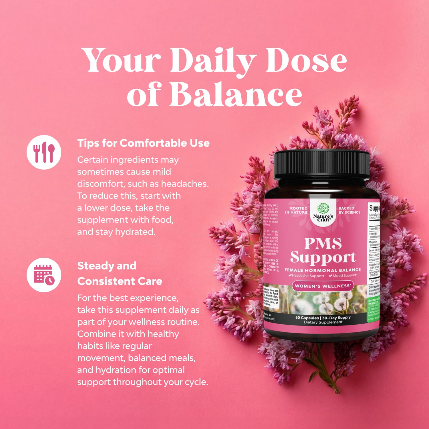 PMS Support Supplement for Women – Hormone Balance for Women & Menstrual Discomfort with DIM, Chasteberry, Black Cohosh & Ashwagandha - for Period Cramps Ease, Menopause Bloating, Mood Swing – 60 Ct Natures Craft buy supplements canada