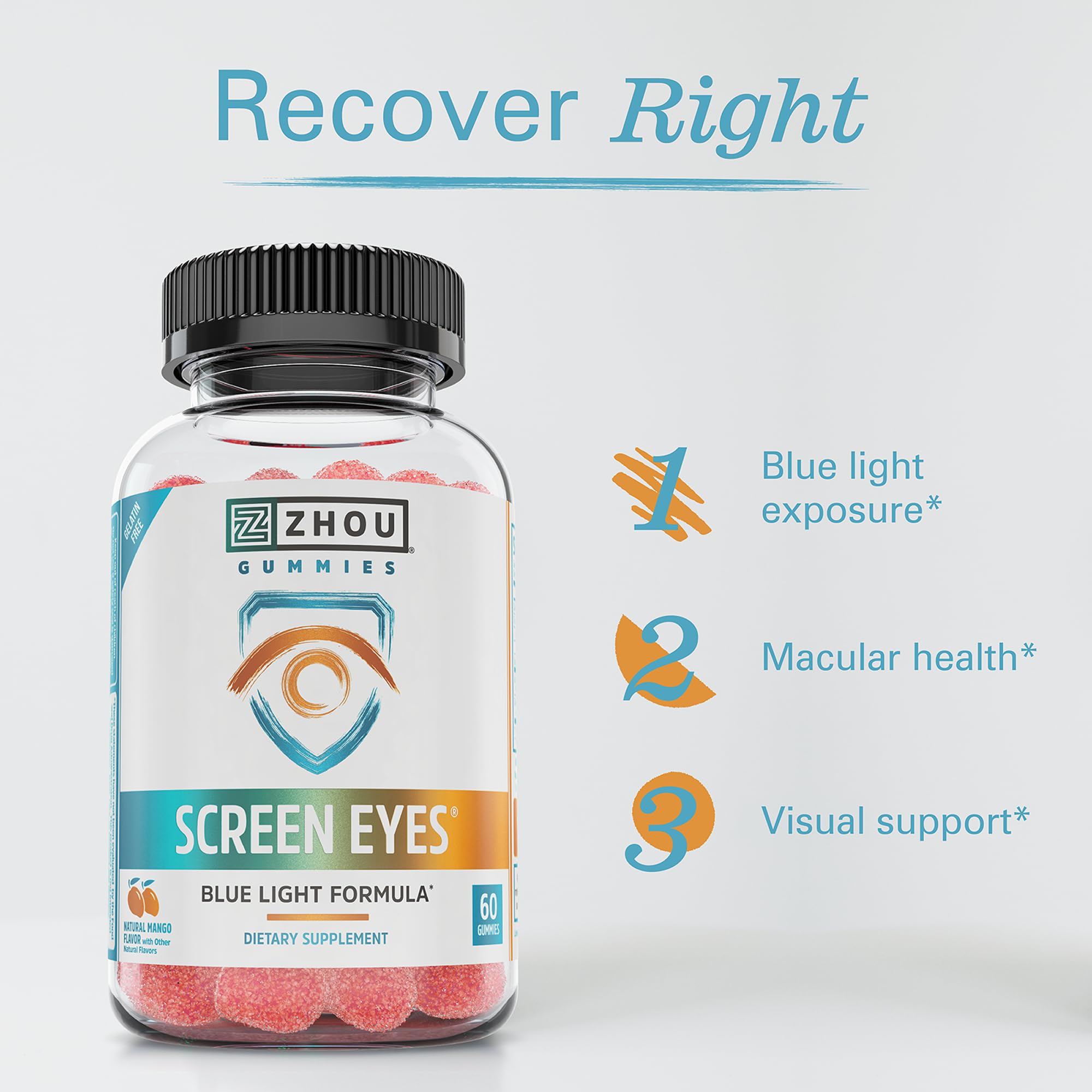 Zhou Screen Eyes Gummies - Lutein Gummies for Eye Health, Lutein and Zeaxanthin for Adults & Kids, Supports Eyesight, Blue Light Vision Health Formula - 60 Count ZHOU buy supplements canada