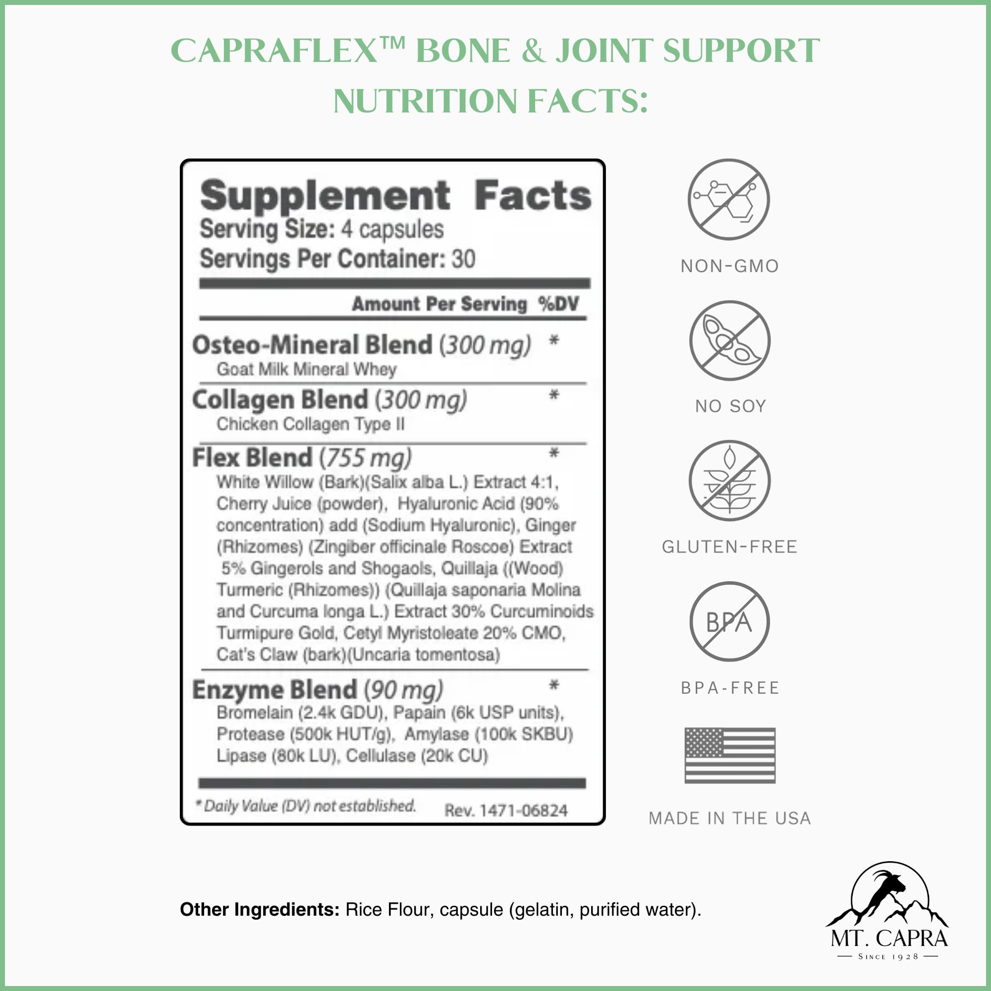CapraFlex by Mt. Capra | Bone and Joint Support Supplement with Chicken Collagen, Hyaluronic Acid, Turmeric, and Herbs for Joint Vitality | 30 Servings - 120 Capsules Mt Capra buy supplements canada