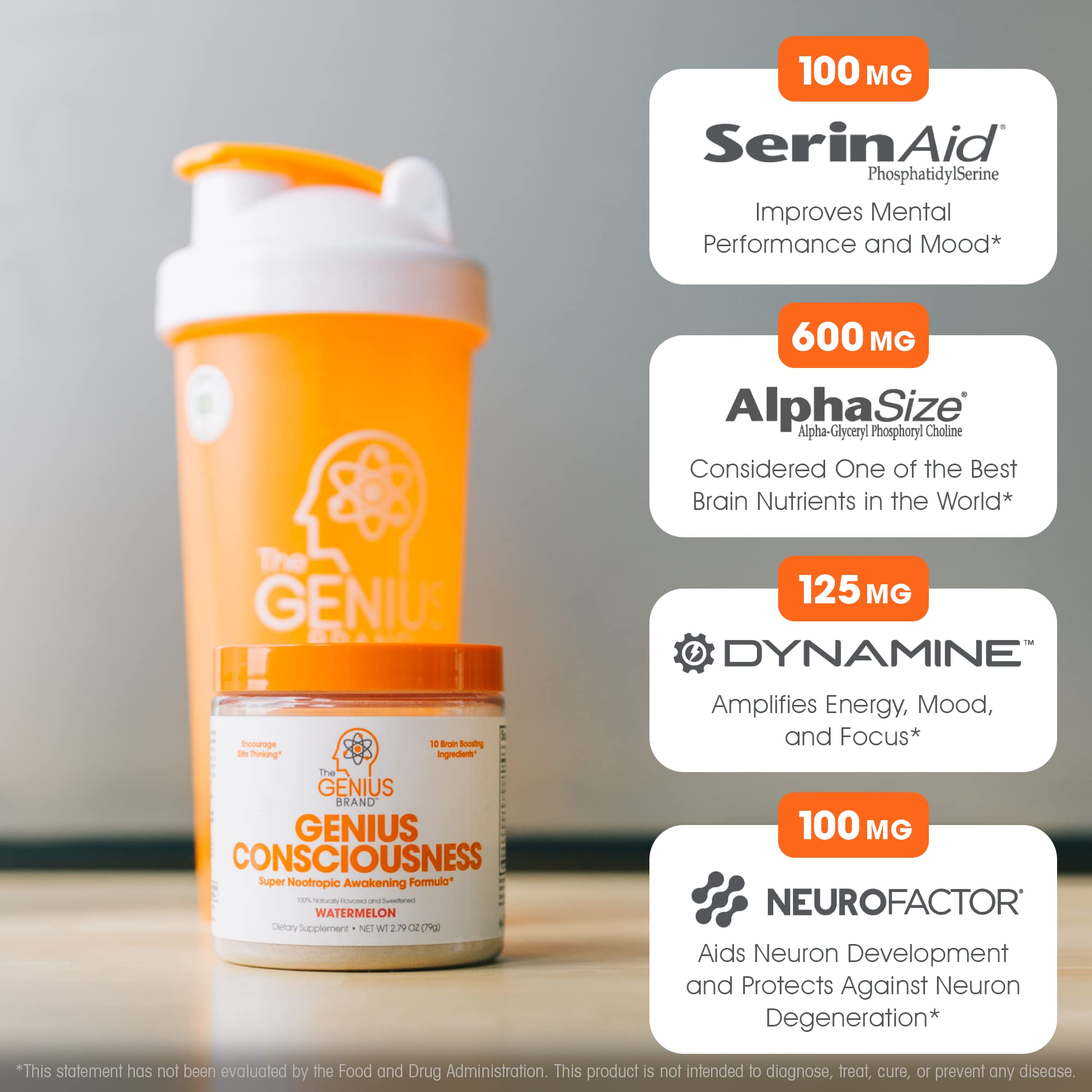 Genius Consciousness, Super Nootropic Brain Supplement Powder, Watermelon The Genius Brand buy supplements canada