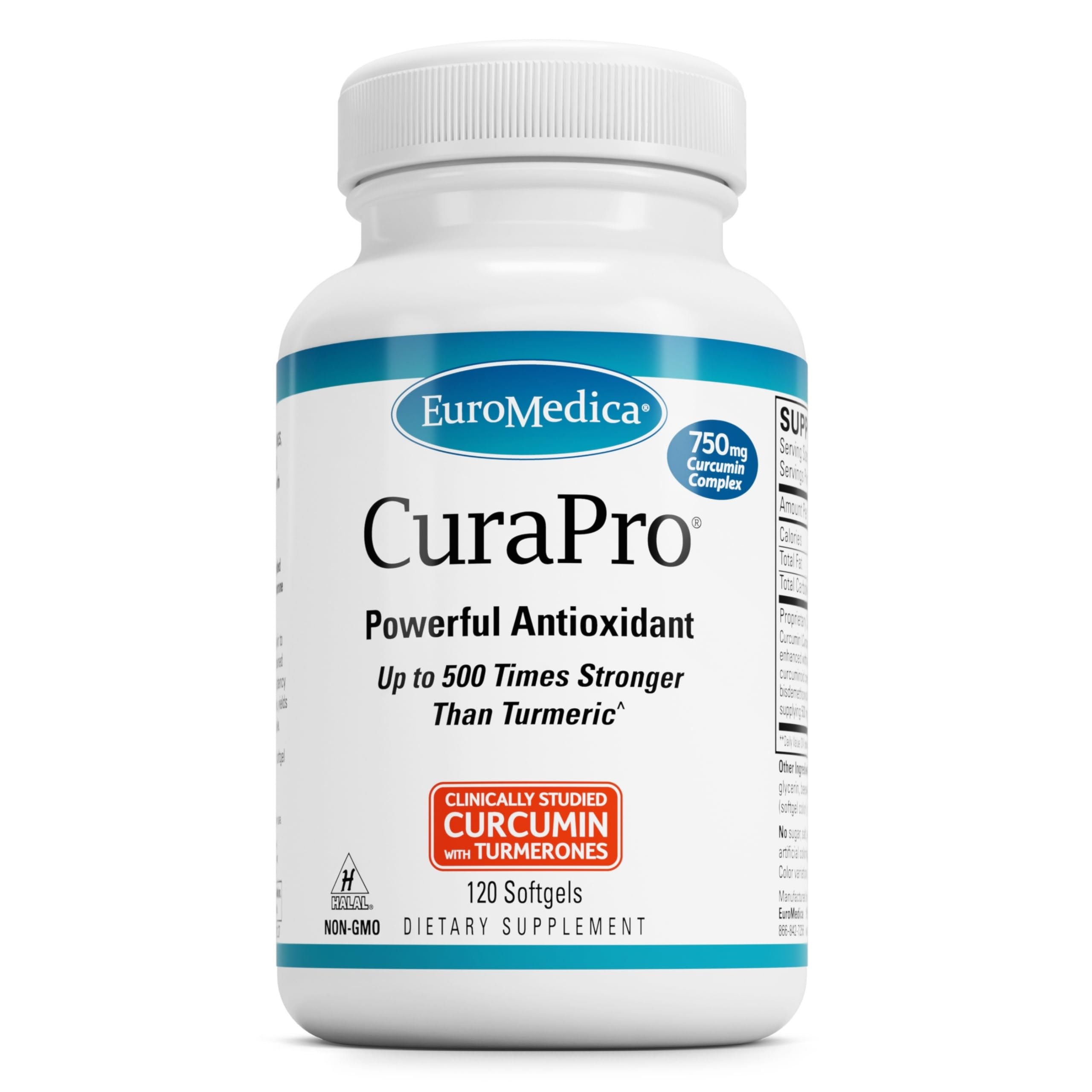 EuroMedica CuraPro 750 mg - Liver, Heart & Brain Health Support - Turmeric Essential Oil for Immune System & Antioxidant Support - Up to 500x Stronger Than Turmeric - Non-GMO - 120 Softgels EuroMedica buy supplements canada