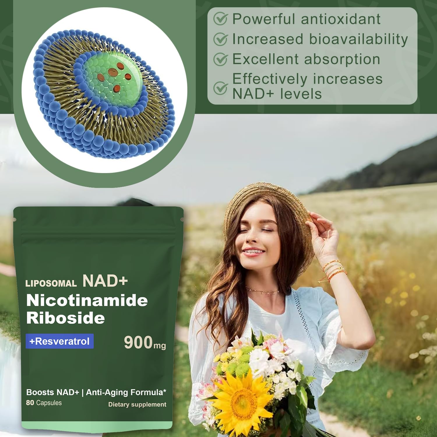 Quackiki NAD Resveratrol Supplement with NAD Nicotinamide Riboside Resveratrol 900 MG, Boost NAD+ for Cellular Health, Anti-Aging, Energy, Focus - 80 Capsules(2Pcs) Quackiki buy supplements canada