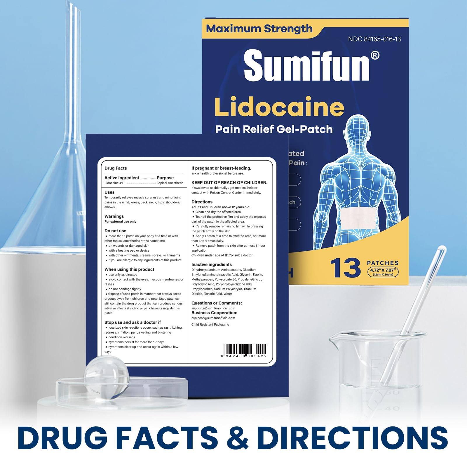 Sumifun XL Lidocaine Patches for Pain Relief, 4% Lidocaine Maximum Strength OTC, Extra Large 4.72"x7.87" for Full Back Pain Patches & Large Areas (Extra Large, Count, 13) Sumifun buy supplements canada
