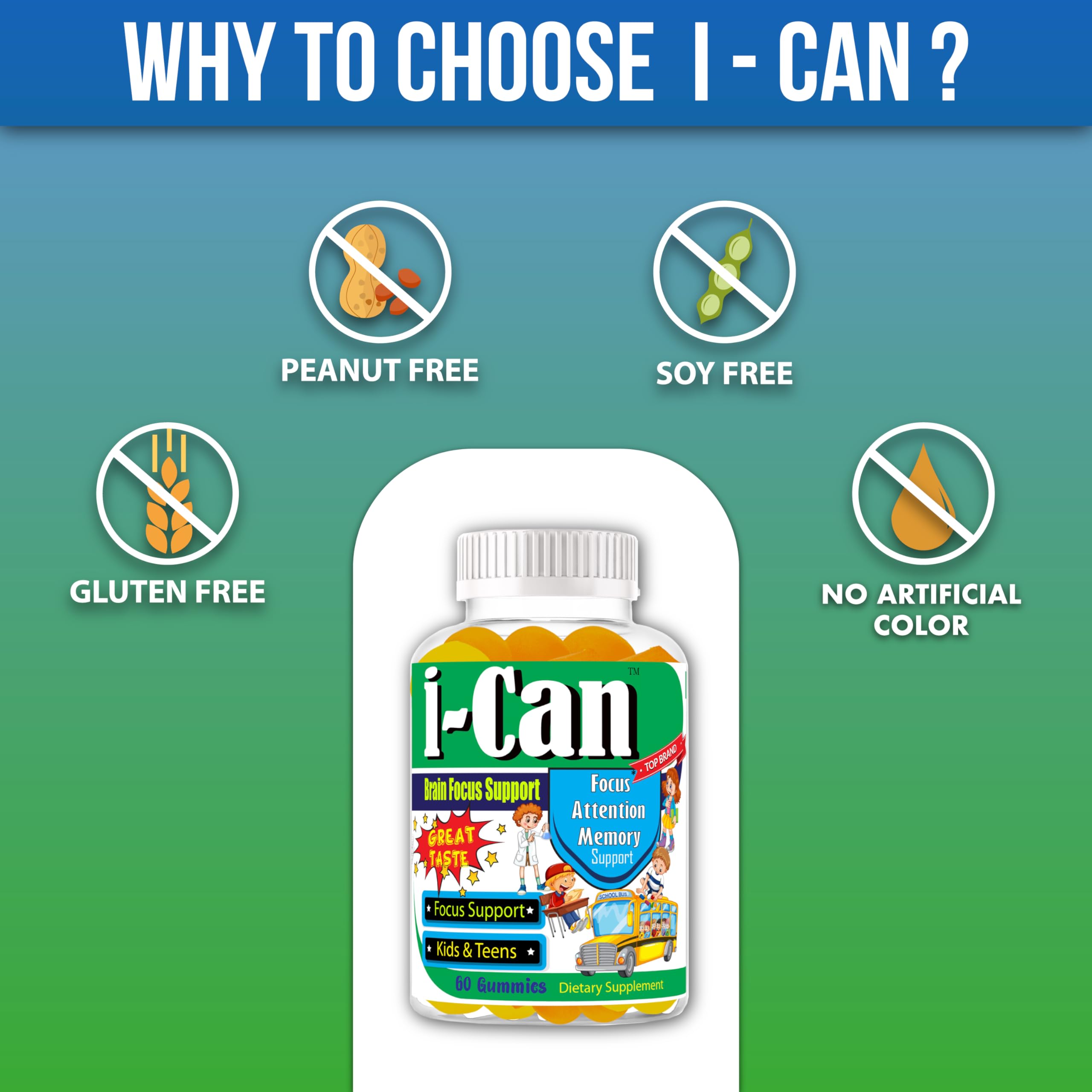 I-Can Focus Gummies for Kids & Teens, Omega 3 Gummies with DHA & EPA, Brain Health, Memory, Attention Support, Teen Brain Focus Vitamins, Non-Fishy Taste, Low Sugar, 60 Count Celebrity LifeStyle Product buy supplements canada