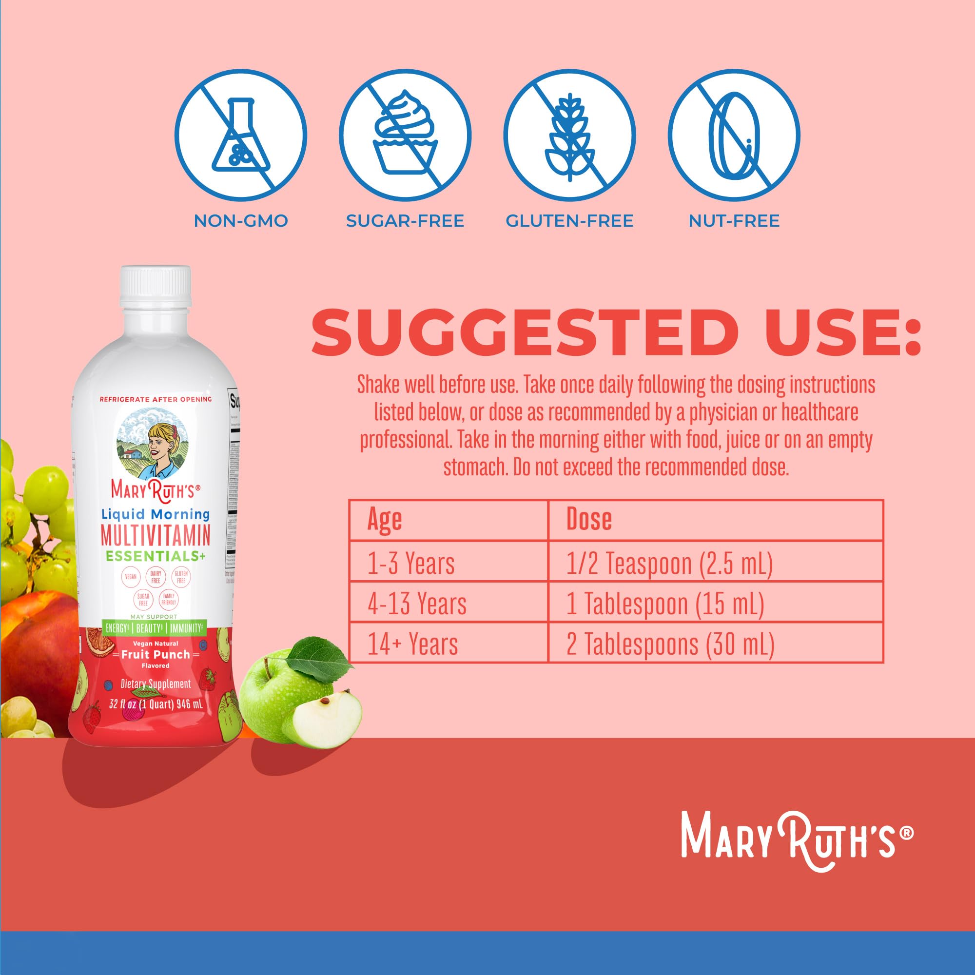 MaryRuth Organics Liquid Morning Multivitamin Essentials+ | Vitamin A C D E B6 B12 Biotin Zinc, Mens Womens Multivitamin, Immune Support, Beauty | Sugar Free | Vitamins for Ages 1+ | Vegan | 32 Fl Oz MARYRUTH'S buy supplements canada