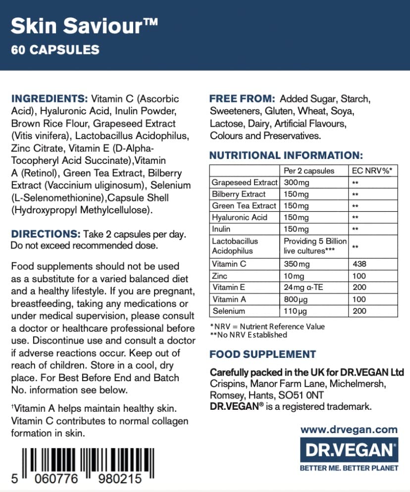 DR.VEGAN Skin Saviour | Fuel Collagen Naturally | Collagen Alternative | 60 Capsules dr vegan buy supplements canada