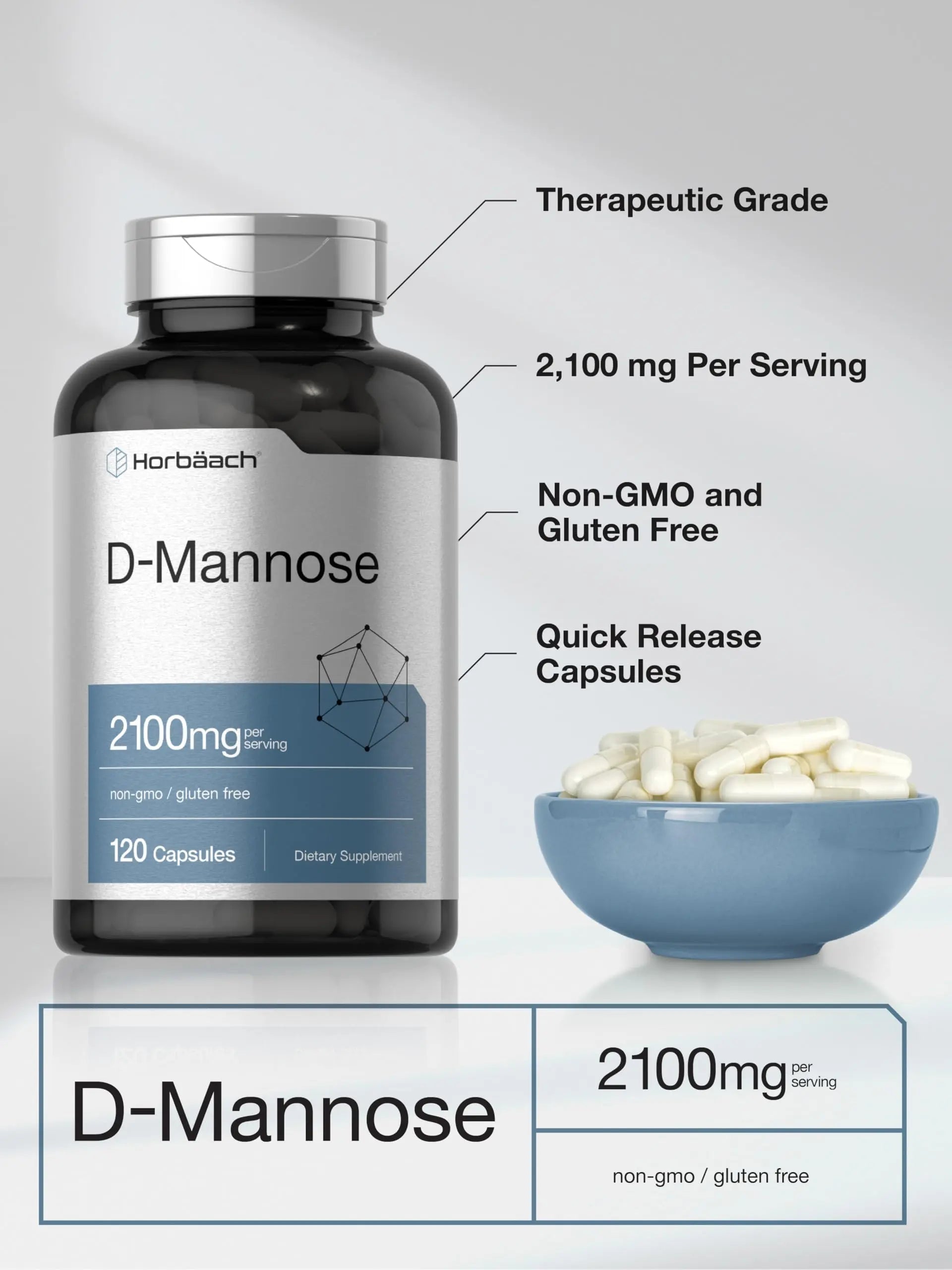 Horbäach D-Mannose Supplement 2100mg | 120 Capsules | Pills for Women and Men | Non-GMO & Gluten Free Horbäach buy supplements canada