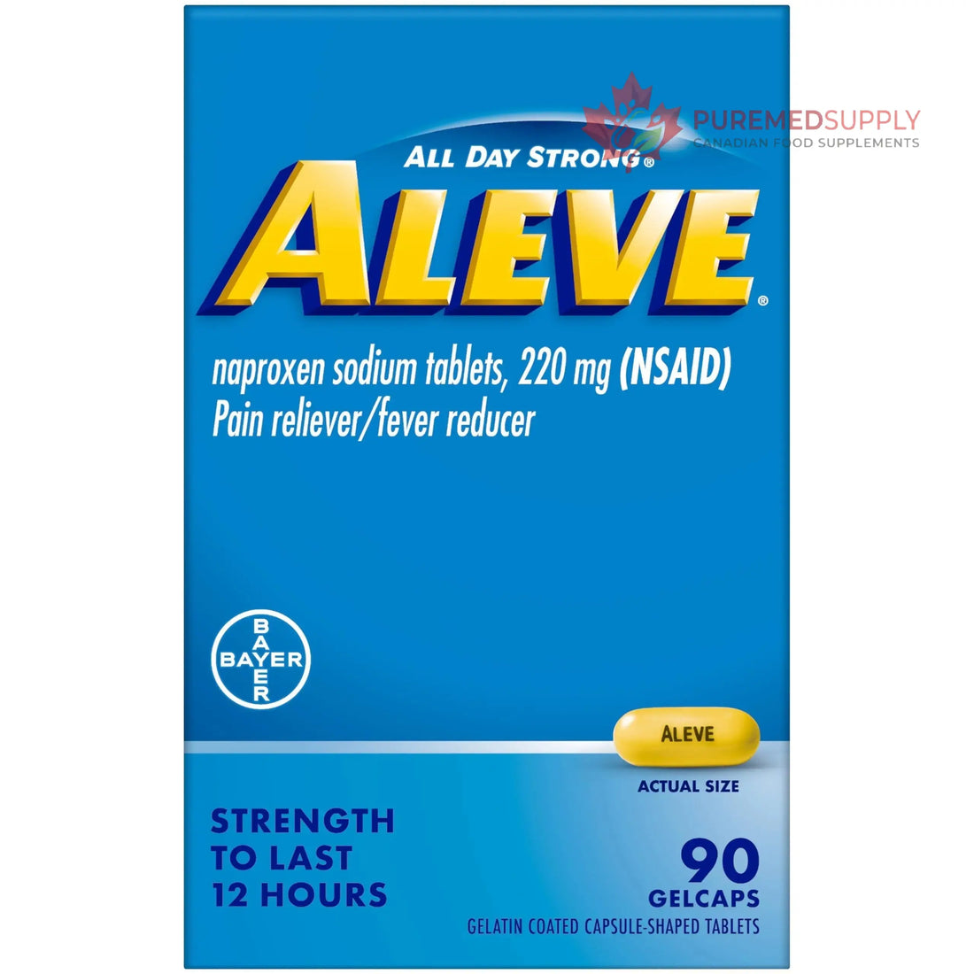 Aleve Pain Reliever & Fever Reducer Gelcaps, Naproxen Sodium, Headache and Back and Body Pain Relief Medicine, for Adults and Children Ages 12 and Up, 90 Count Aleve buy supplements canada