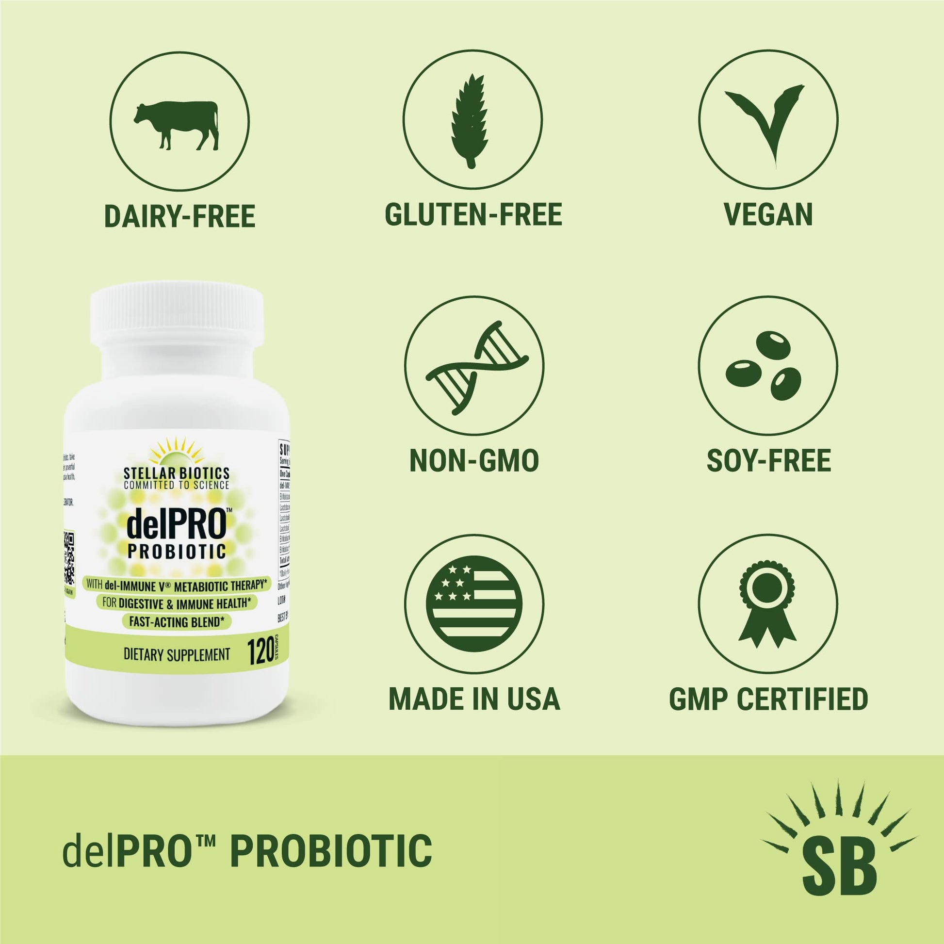 Del-Immune V® + Delpro Probiotic & Prebiotic Blend by Stellar Biotics - Promotes Optimal Gut Health, Digestion, Immune Support & Mood (120 Capsules) Del-Immune V buy supplements canada