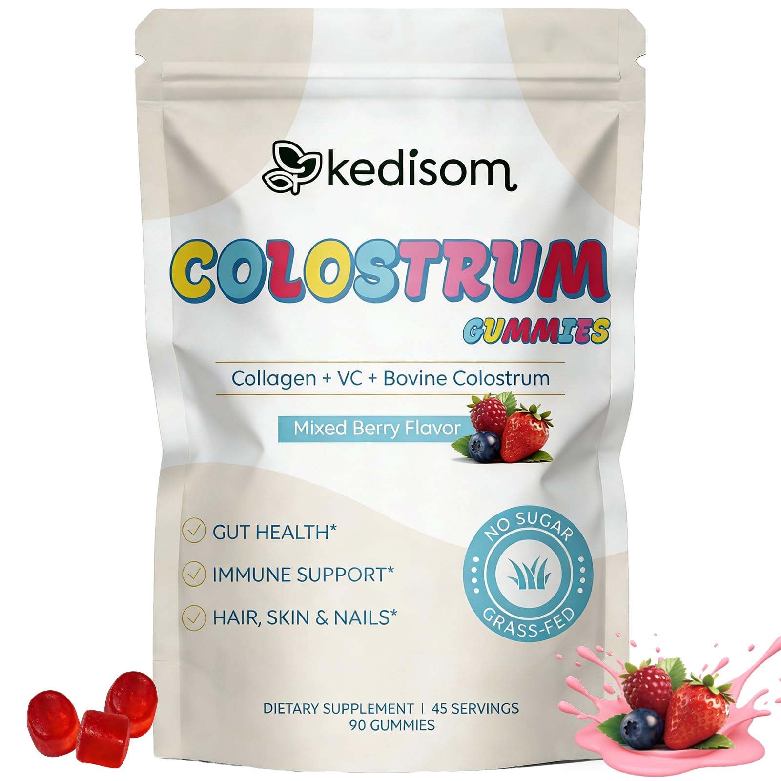 KEDISOM Colostrum Gummies, Grass Fed Colostrum Supplement, 90 Bovine Colostrum Gummies, 45 Servings, Mixed Berry, Sugar-Free KEDISOM buy supplements canada