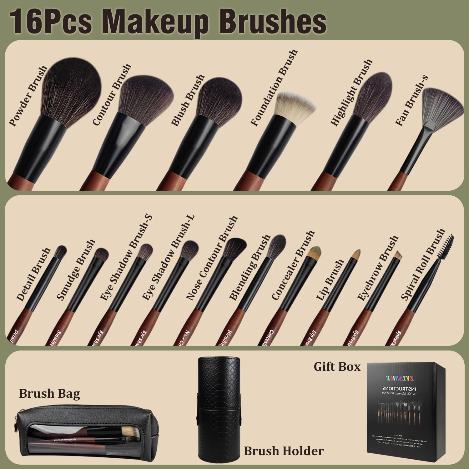 Makeup Brushes 16 Pcs Makeup Brush Set Professional, Wood Handle Travel Make Up Brushes Set with Case, Premium Cruelty-Free Synthetic Fiber Hair Makeup Brush Kit with Holder Zylsnice buy supplements canada