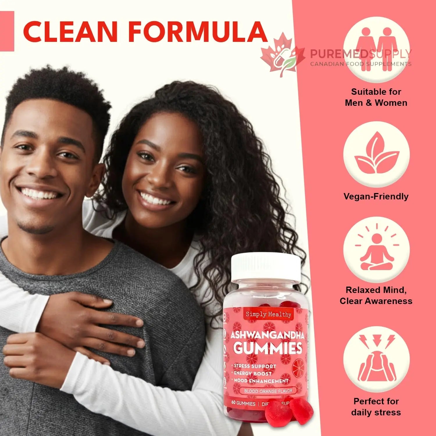 Simply Healthy Premium Ashwagandha Gummies, Stress Support with Blood Orange Flavor, Vegan, Easy to Chew, Daily Aid, Energy Booster, Mood Enhancer, for Both Men and Women, 60 Gummies Simply Healthy buy supplements canada