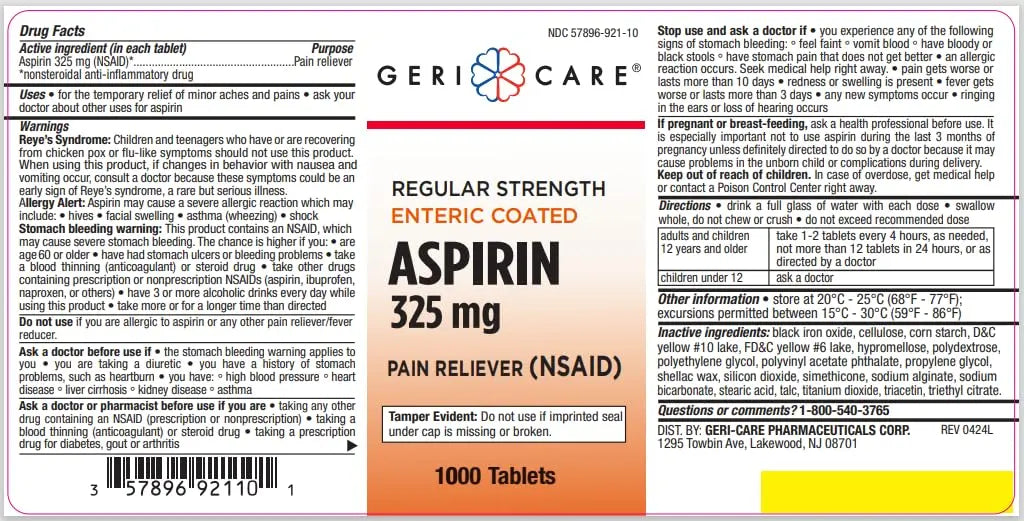 GeriCare Enteric Coated Aspirin Tablets 325mg (1000 Count) NSAID Pain Reliever & Fever Reducer for Adults- Regular Strength Aspirin for Headache Arthritis Menstrual & Muscle Pain GeriCare buy supplements canada