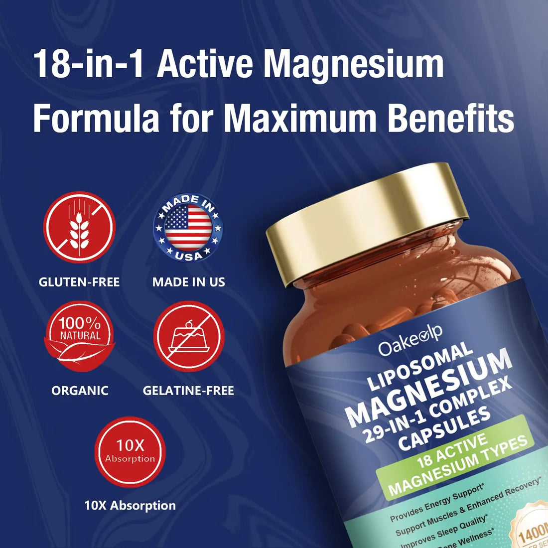 29-in-1 Liposomal 18 Active Types Magnesium Complex 1400MG Capsule,L-Threonate Glycinate Malate etc,Mild & Efficient,Extra Vitamin B6 B12 D3K2 & CoQ10, Relaxation Nerve* & Hert* Support Oakevlp buy supplements canada