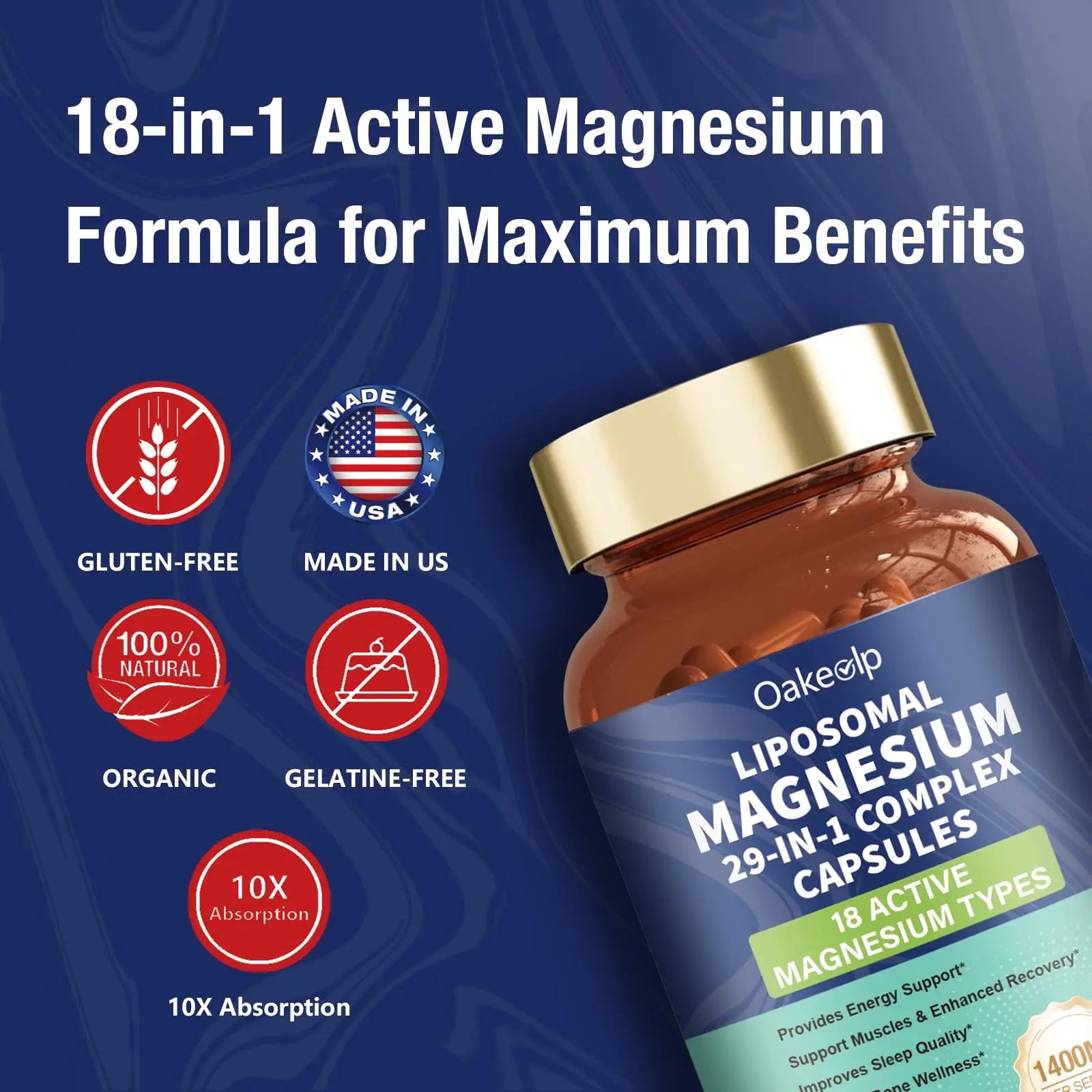 29-in-1 Liposomal 18 Active Types Magnesium Complex 1400MG Capsule,L-Threonate Glycinate Malate etc,Mild & Efficient,Extra Vitamin B6 B12 D3K2 & CoQ10, Relaxation Nerve* & Hert* Support Oakevlp buy supplements canada